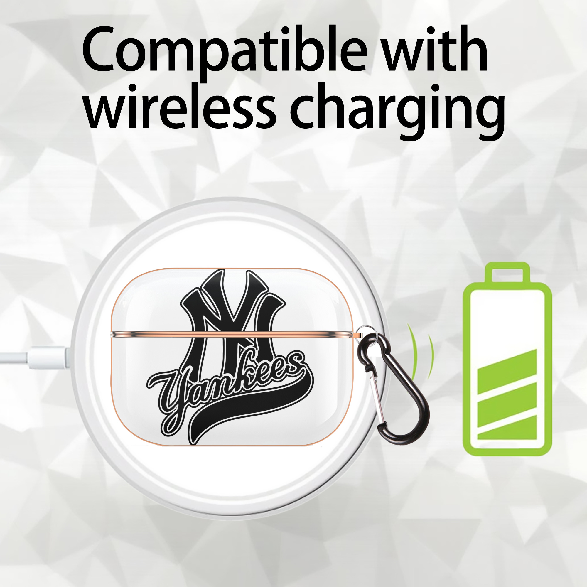 New York Yankees Black Logo AirPods Pro Protective Case Rose Gold, Flexible PC Material, Precise Fit, Anti-Slip Cover, Full Protection, Fingerprint Resistant, Washable With Keychain