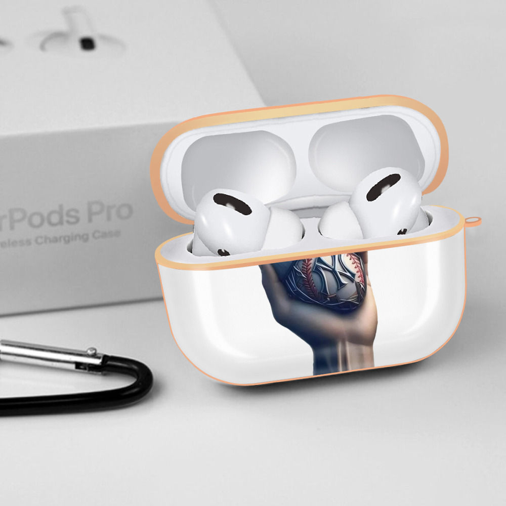 New York Yankees Heart AirPods Pro Protective Case Rose Gold, Flexible PC Material, Precise Fit, Anti-Slip Cover, Full Protection, Fingerprint Resistant, Washable With Keychain