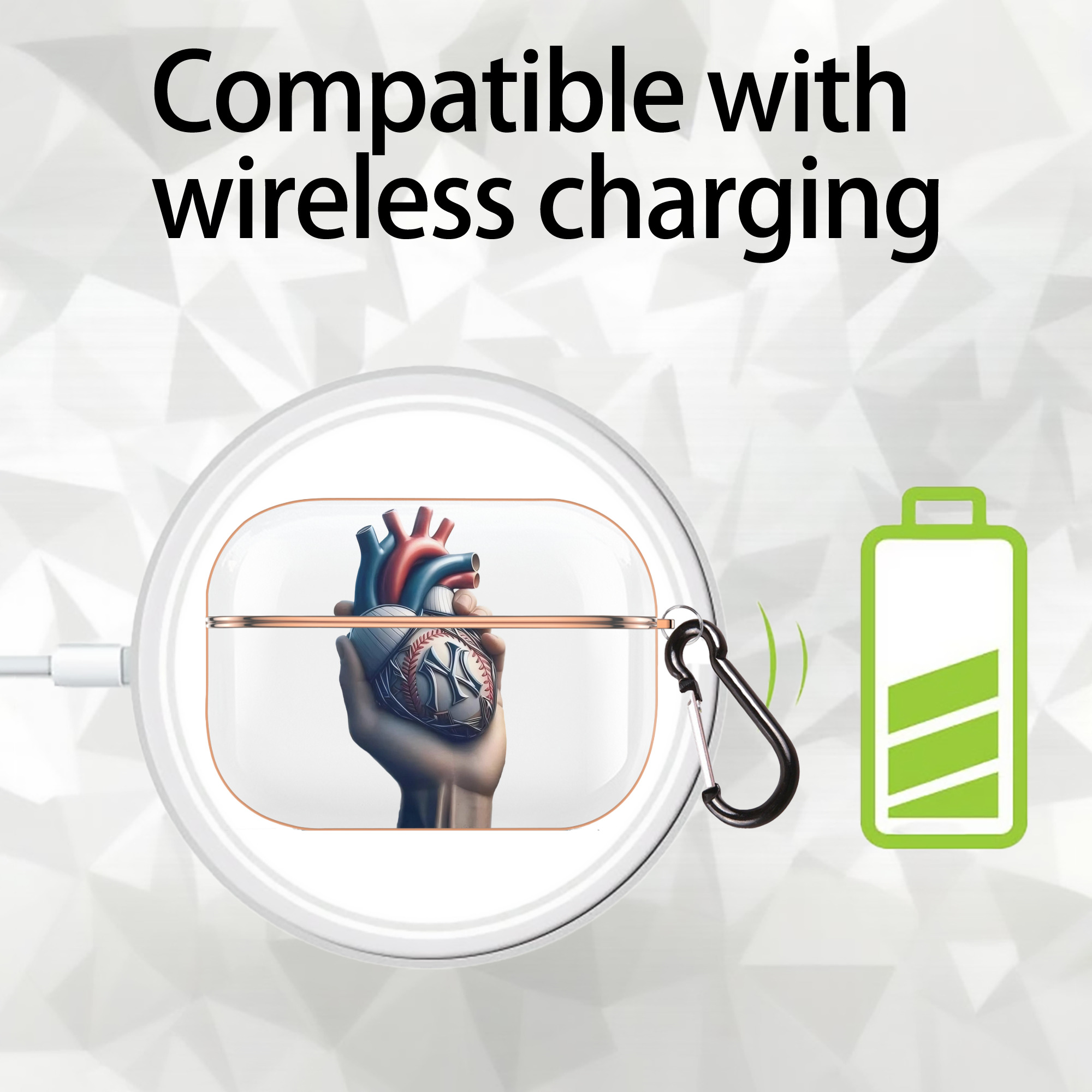 New York Yankees Heart AirPods Pro Protective Case Rose Gold, Flexible PC Material, Precise Fit, Anti-Slip Cover, Full Protection, Fingerprint Resistant, Washable With Keychain