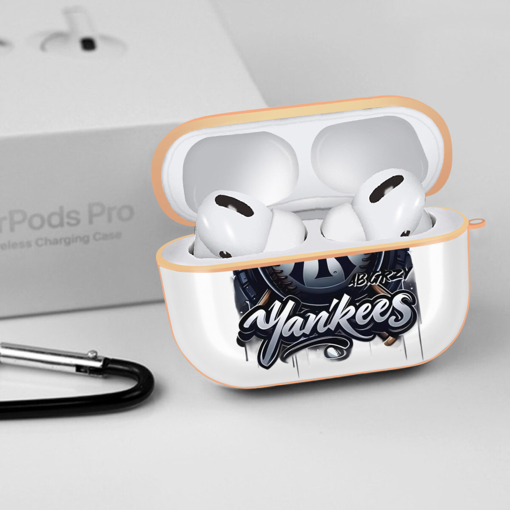 New York Yankees Baseball AirPods Pro Protective Case Rose Gold, Flexible PC Material, Precise Fit, Anti-Slip Cover, Full Protection, Fingerprint Resistant, Washable With Keychain