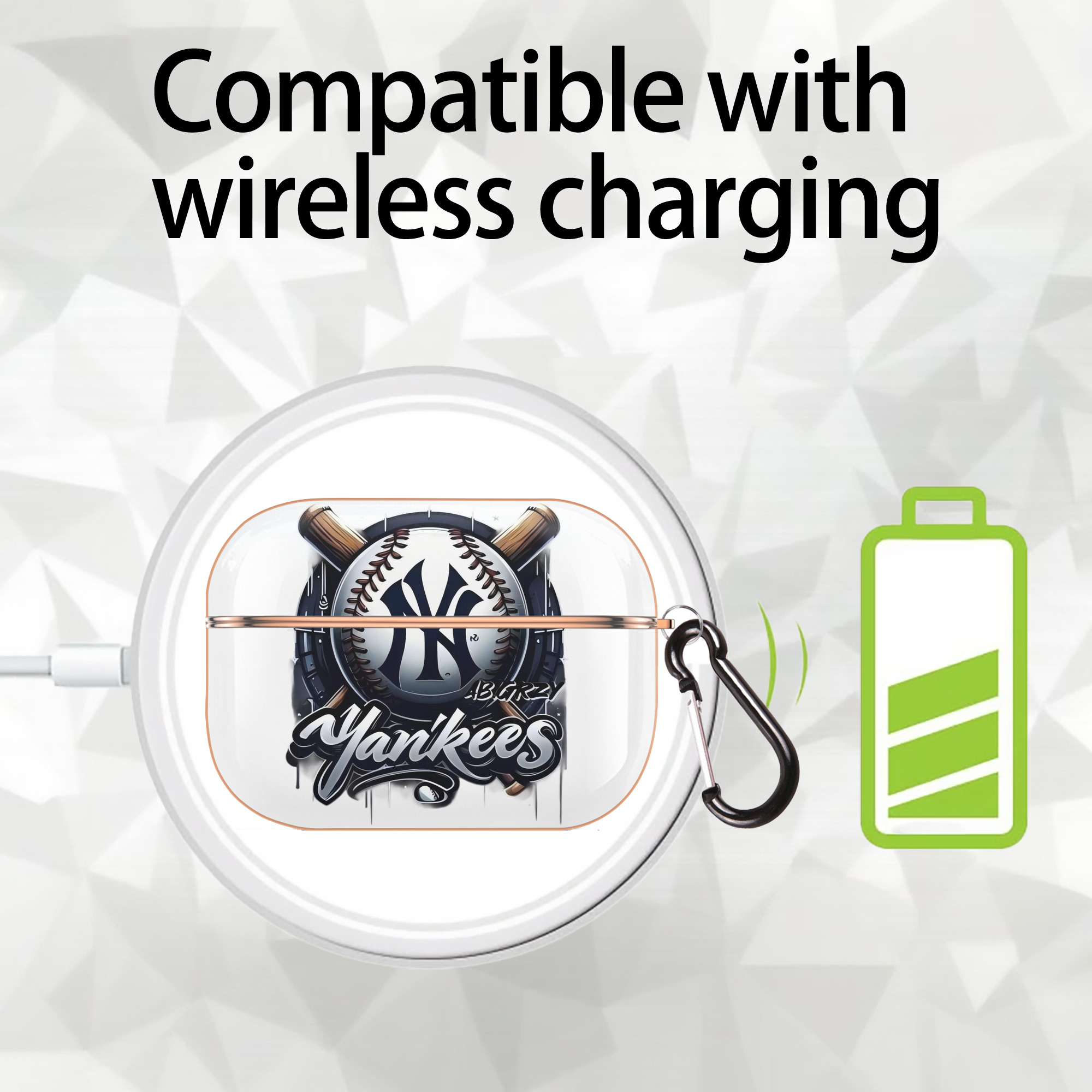 New York Yankees Baseball AirPods Pro Protective Case Rose Gold, Flexible PC Material, Precise Fit, Anti-Slip Cover, Full Protection, Fingerprint Resistant, Washable With Keychain