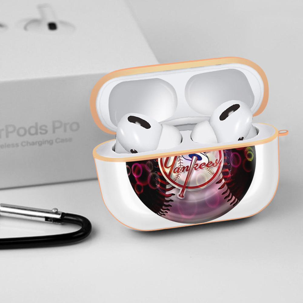 New York Yankees Colorful Logo AirPods Pro Protective Case Rose Gold, Flexible PC Material, Precise Fit, Anti-Slip Cover, Full Protection, Fingerprint Resistant, Washable With Keychain