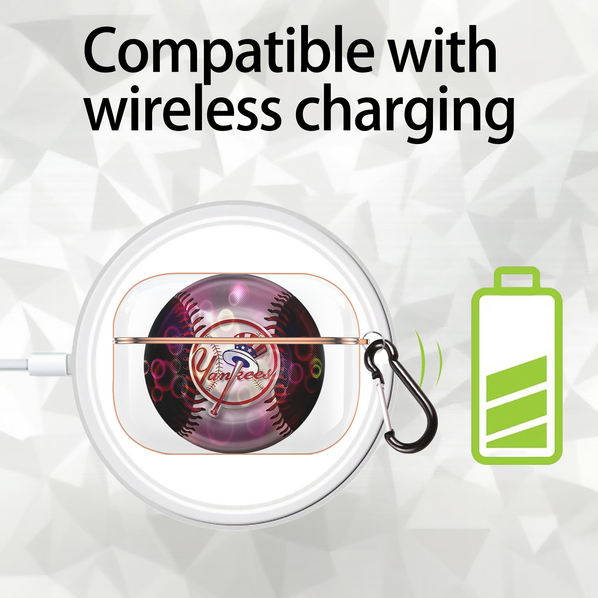 New York Yankees Colorful Logo AirPods Pro Protective Case Rose Gold, Flexible PC Material, Precise Fit, Anti-Slip Cover, Full Protection, Fingerprint Resistant, Washable With Keychain