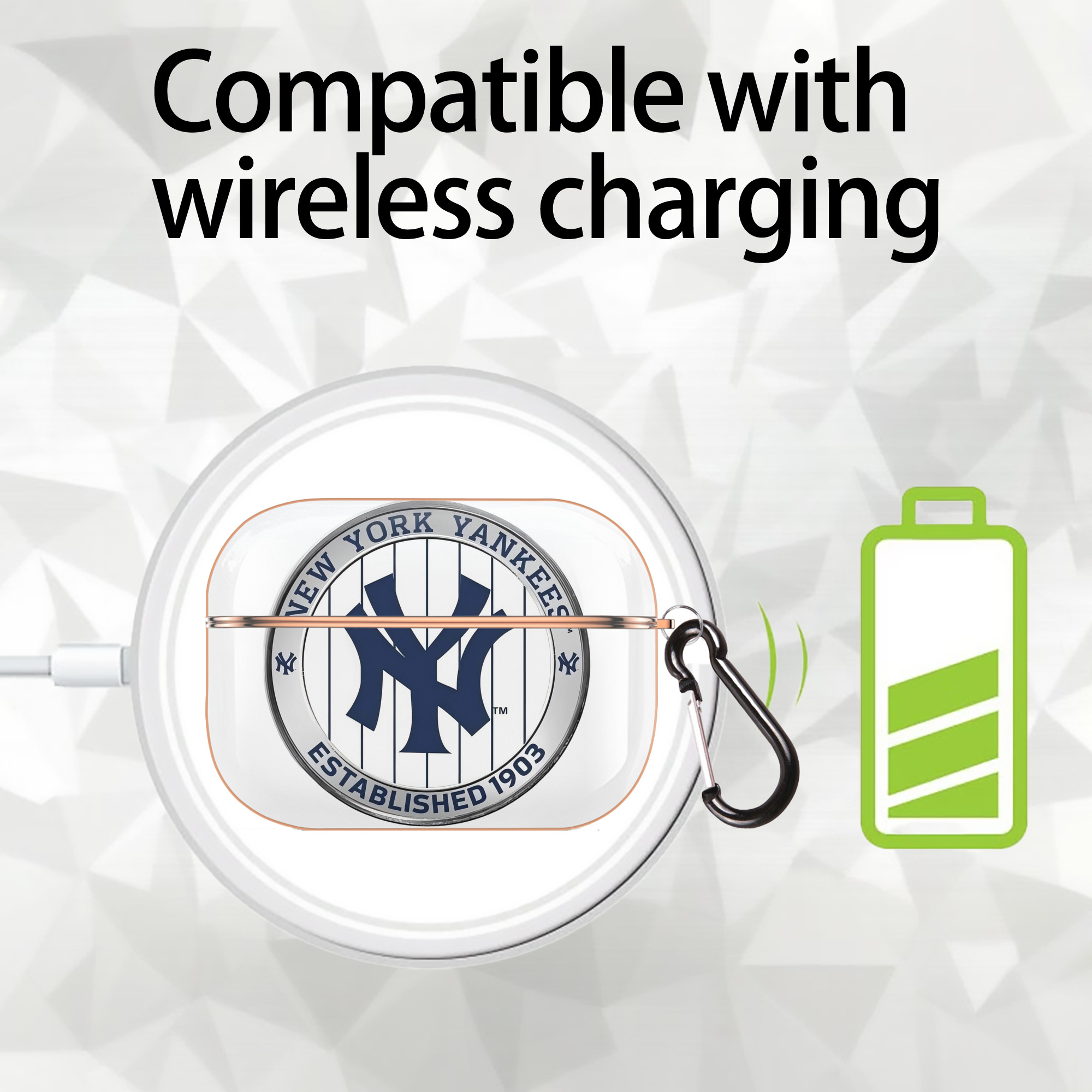 New York Yankees Established 1903 AirPods Pro Protective Case Rose Gold, Flexible PC Material, Precise Fit, Anti-Slip Cover, Full Protection, Fingerprint Resistant, Washable With Keychain