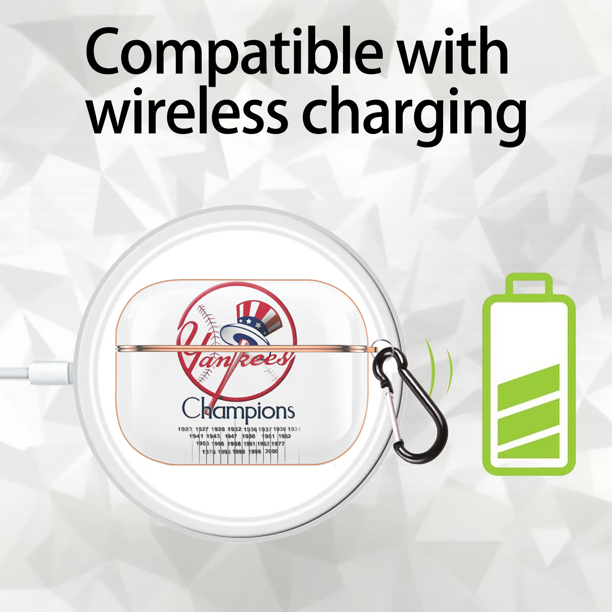 New York Yankees 56 AirPods Pro Protective Case Rose Gold, Flexible PC Material, Precise Fit, Anti-Slip Cover, Full Protection, Fingerprint Resistant, Washable With Keychain