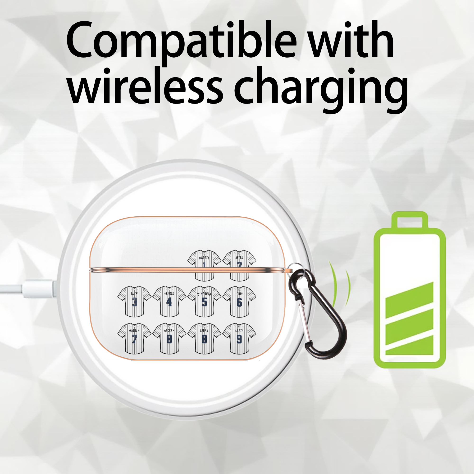 New York Yankees 61 AirPods Pro Protective Case Rose Gold, Flexible PC Material, Precise Fit, Anti-Slip Cover, Full Protection, Fingerprint Resistant, Washable With Keychain