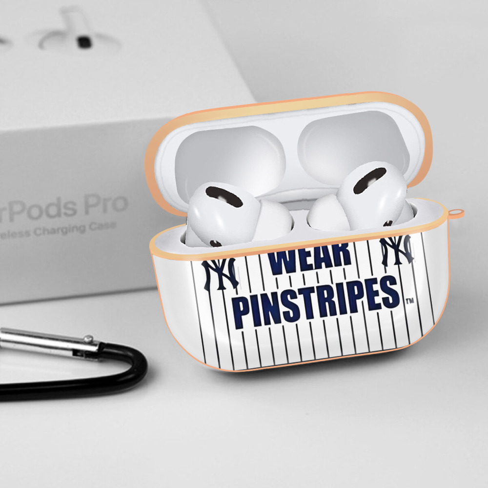 New York Yankees Real Men Wear Pinstripes AirPods Pro Protective Case Rose Gold, Flexible PC Material, Precise Fit, Anti-Slip Cover, Full Protection, Fingerprint Resistant, Washable With Keychain