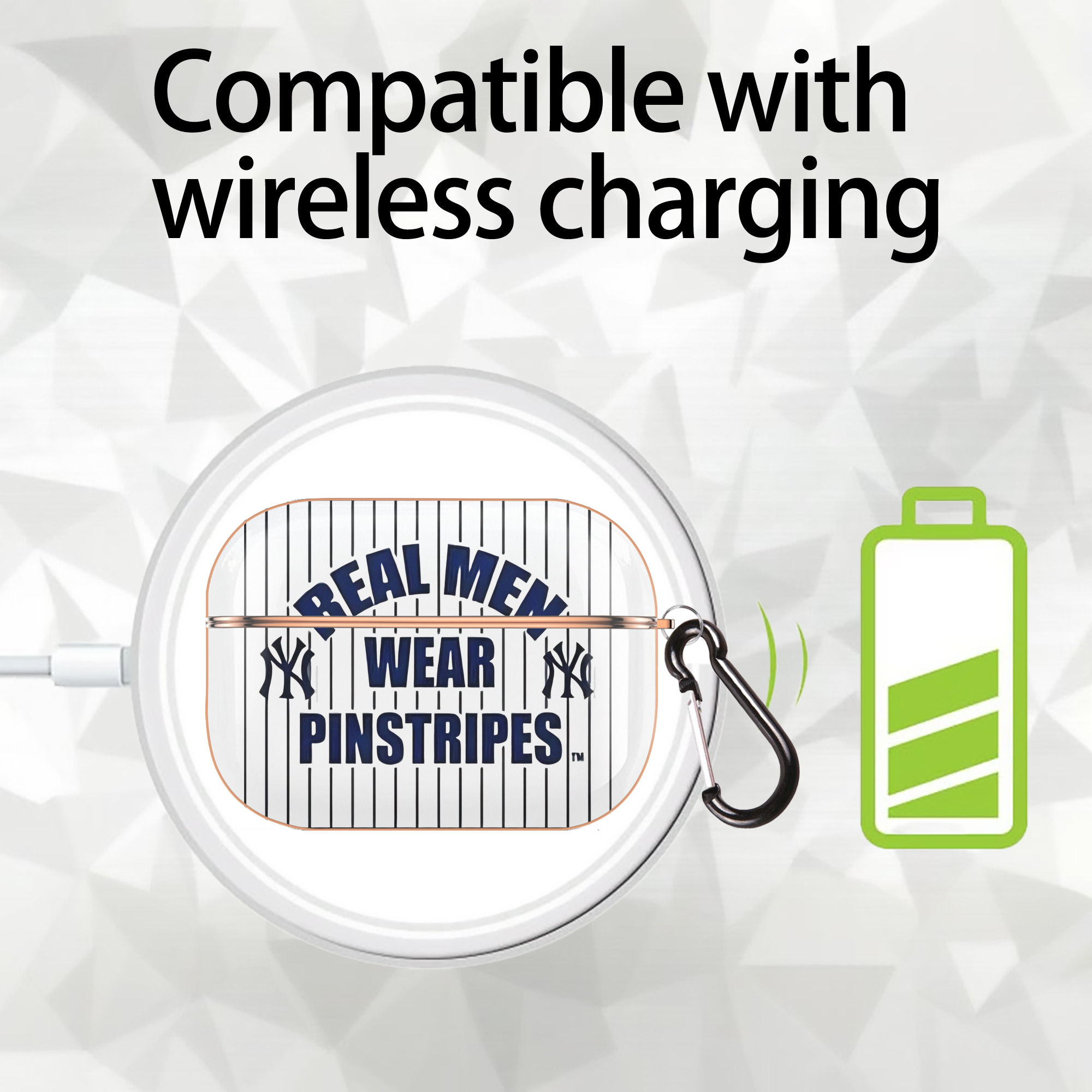 New York Yankees Real Men Wear Pinstripes AirPods Pro Protective Case Rose Gold, Flexible PC Material, Precise Fit, Anti-Slip Cover, Full Protection, Fingerprint Resistant, Washable With Keychain