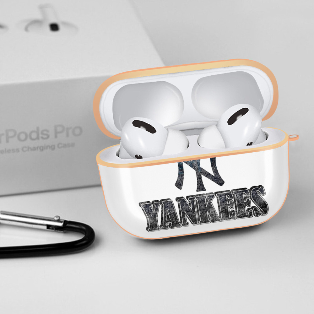New York Yankees 76 AirPods Pro Protective Case Rose Gold, Flexible PC Material, Precise Fit, Anti-Slip Cover, Full Protection, Fingerprint Resistant, Washable With Keychain