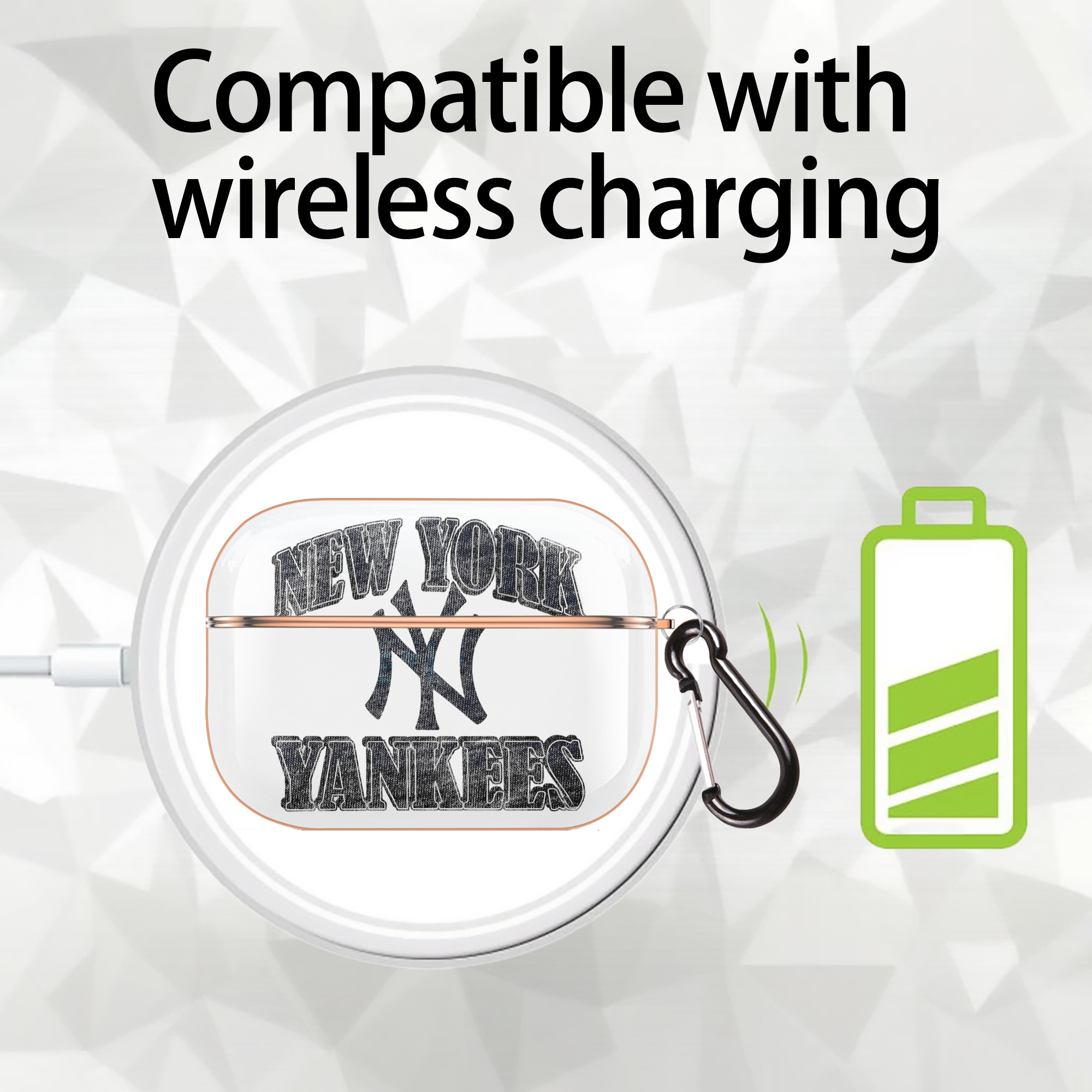 New York Yankees 76 AirPods Pro Protective Case Rose Gold, Flexible PC Material, Precise Fit, Anti-Slip Cover, Full Protection, Fingerprint Resistant, Washable With Keychain