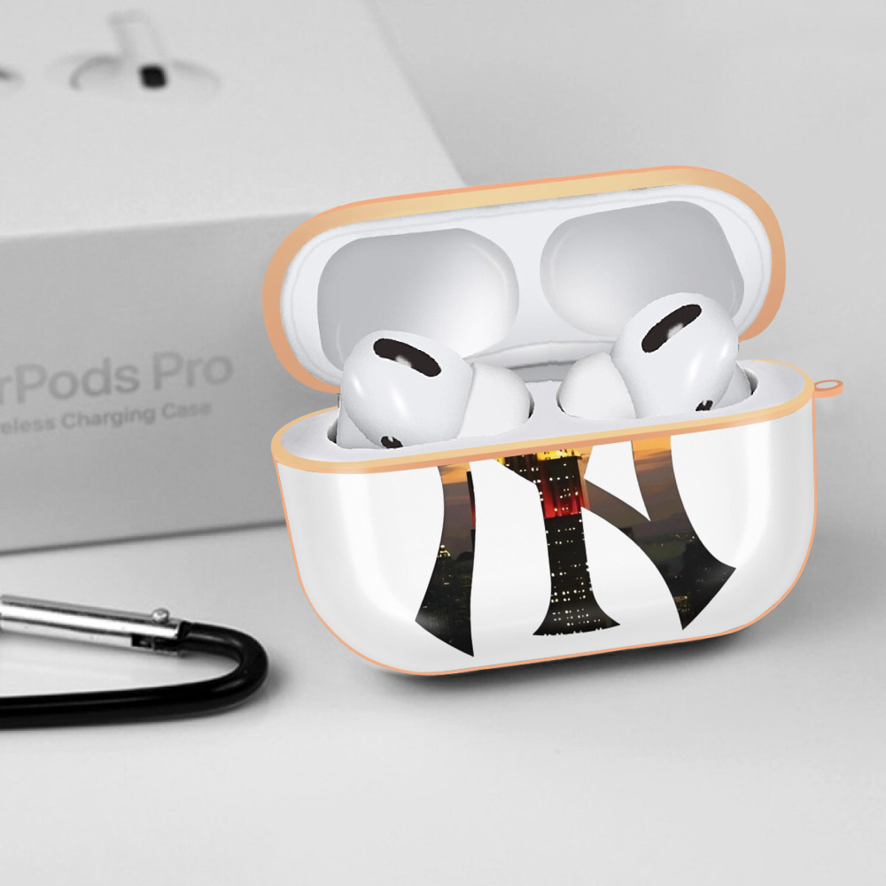 New York Yankees Logo New York Background AirPods Pro Protective Case Rose Gold, Flexible PC Material, Precise Fit, Anti-Slip Cover, Full Protection, Fingerprint Resistant, Washable With Keychain