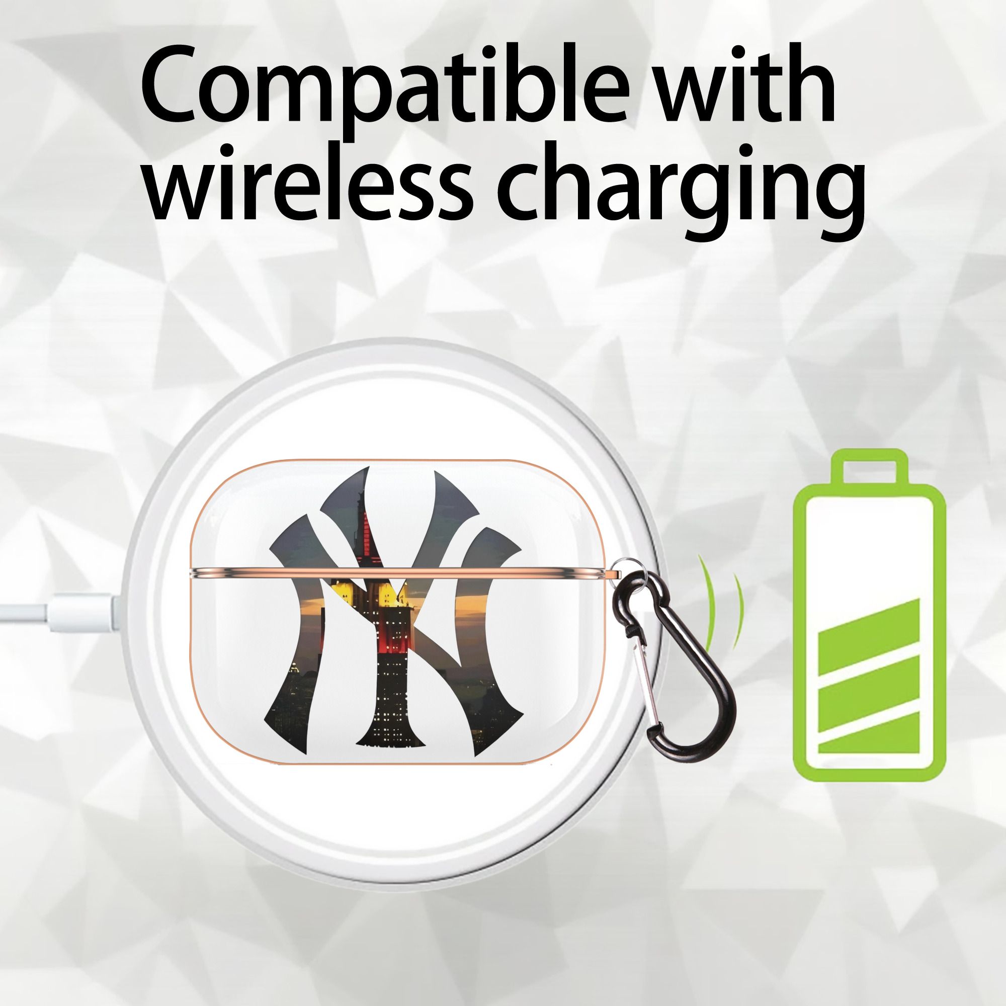 New York Yankees Logo New York Background AirPods Pro Protective Case Rose Gold, Flexible PC Material, Precise Fit, Anti-Slip Cover, Full Protection, Fingerprint Resistant, Washable With Keychain