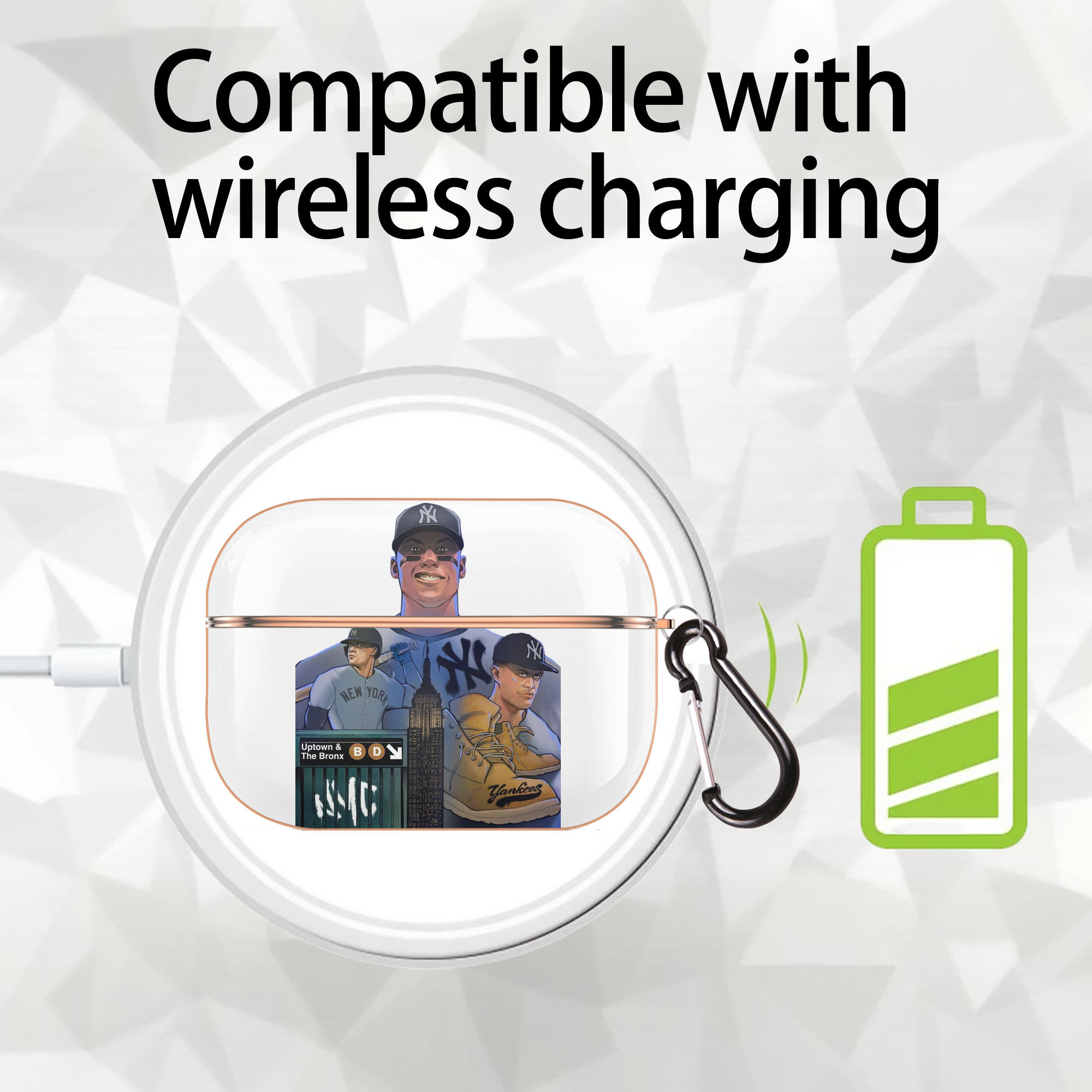 New York Yankees 273 AirPods Pro Protective Case Rose Gold, Flexible PC Material, Precise Fit, Anti-Slip Cover, Full Protection, Fingerprint Resistant, Washable With Keychain