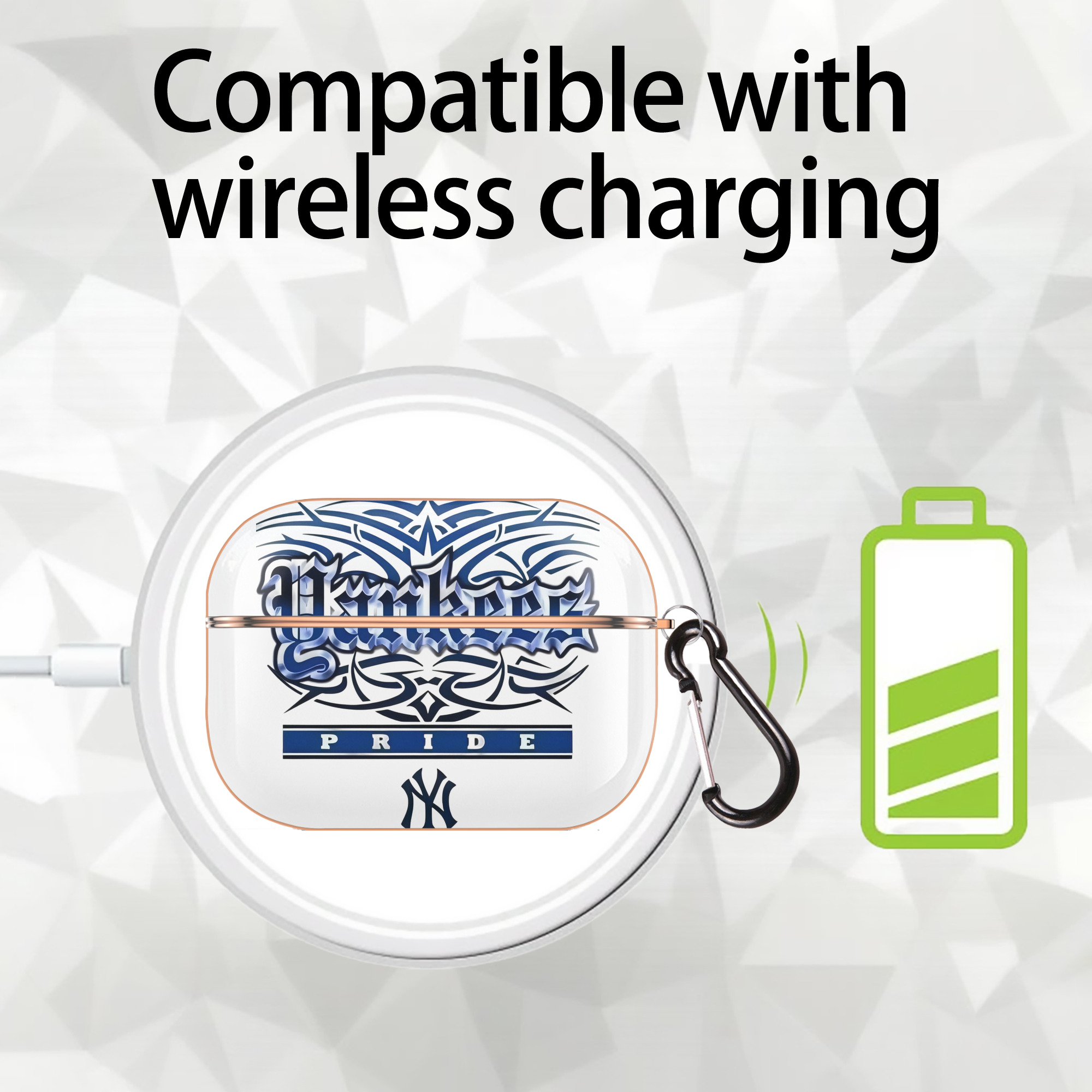 New York Yankees 278 AirPods Pro Protective Case Rose Gold, Flexible PC Material, Precise Fit, Anti-Slip Cover, Full Protection, Fingerprint Resistant, Washable With Keychain