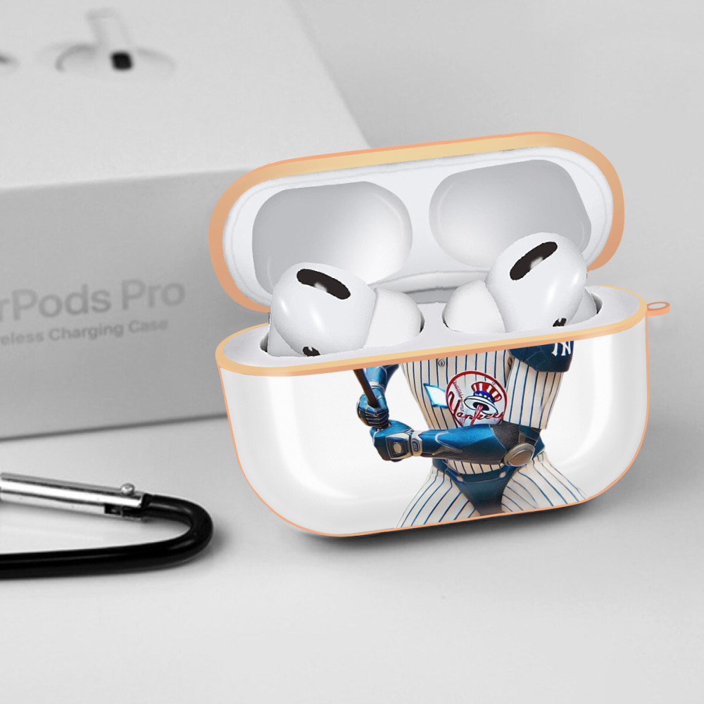 New York Yankees 283 AirPods Pro Protective Case Rose Gold, Flexible PC Material, Precise Fit, Anti-Slip Cover, Full Protection, Fingerprint Resistant, Washable With Keychain