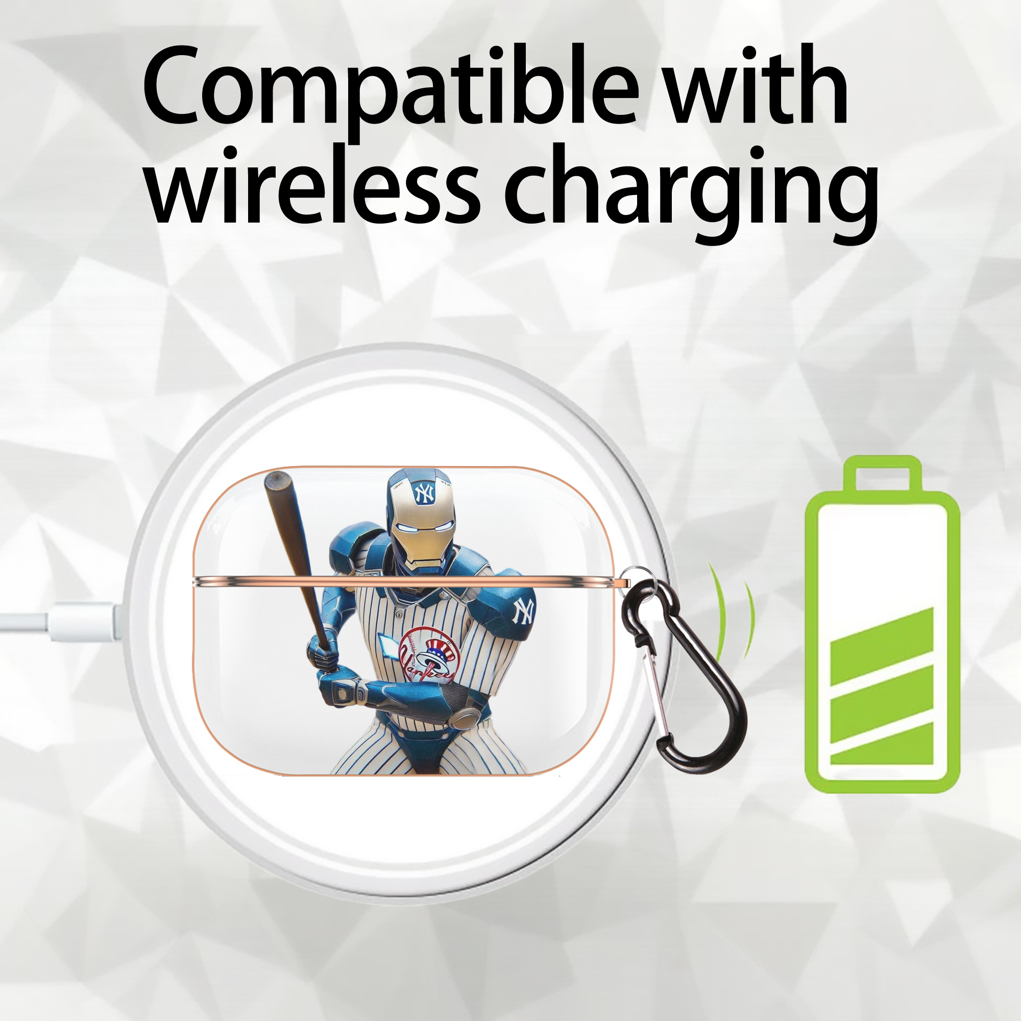 New York Yankees 283 AirPods Pro Protective Case Rose Gold, Flexible PC Material, Precise Fit, Anti-Slip Cover, Full Protection, Fingerprint Resistant, Washable With Keychain