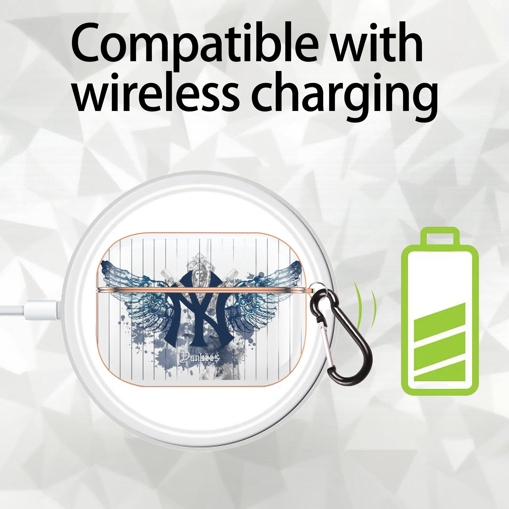 New York Yankees 293 AirPods Pro Protective Case Rose Gold, Flexible PC Material, Precise Fit, Anti-Slip Cover, Full Protection, Fingerprint Resistant, Washable With Keychain