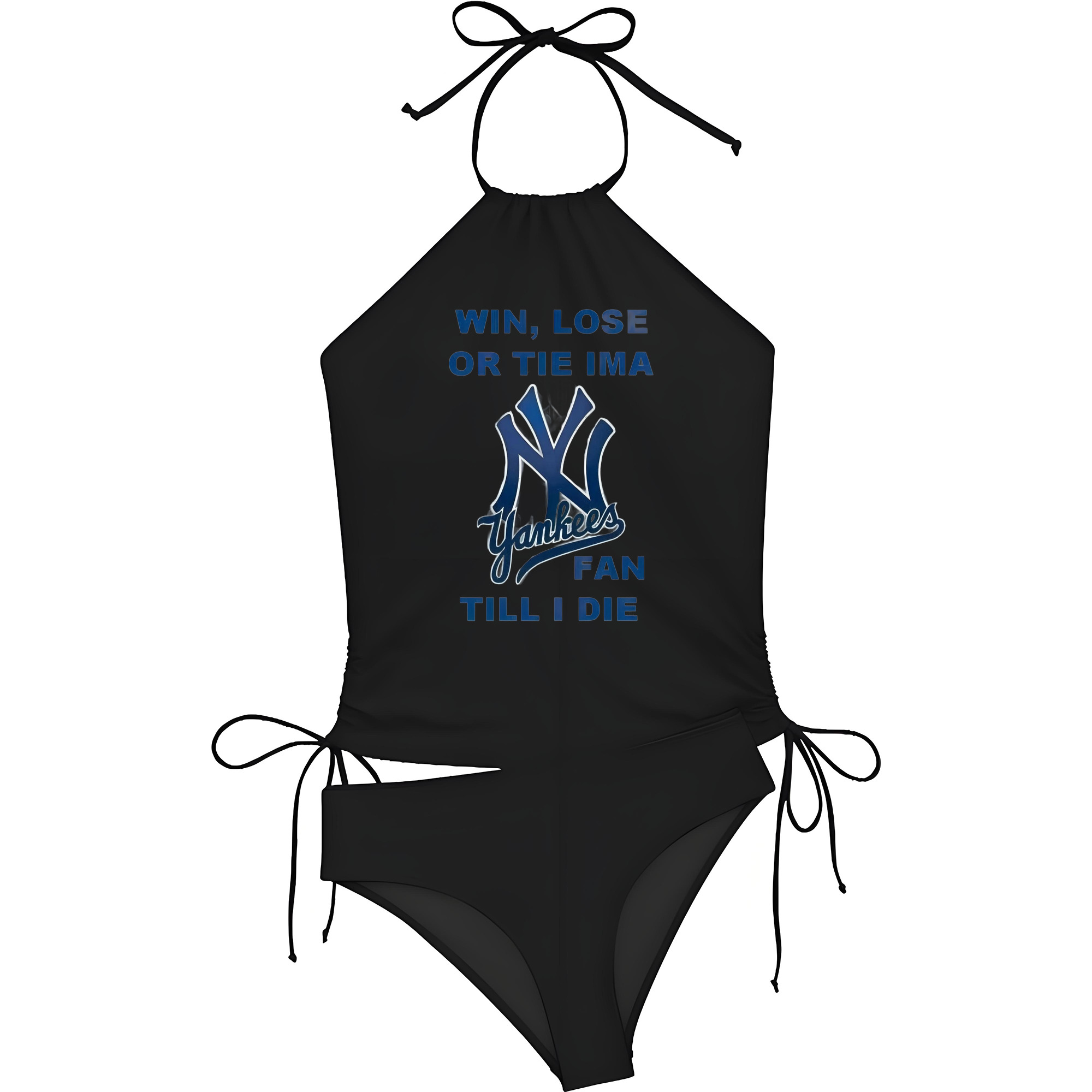 New York Yankees Win,Lose or Tie IMA Fan Till I Die Women's Heat Transfer Printed Two-Piece Bikini Set – Sexy One-Shoulder Top & Triangle Bottom, Soft Nylon-Spandex, Perfect for Beach, Pool & Vacation