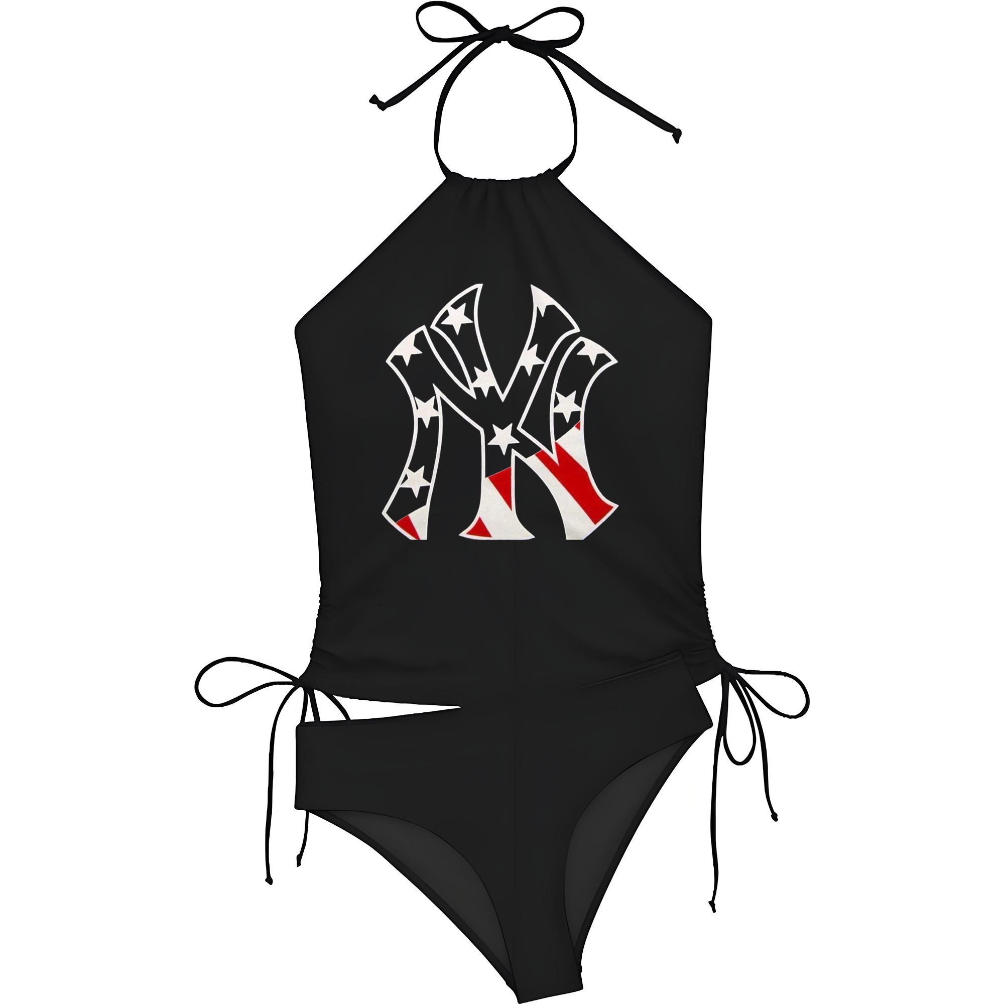 New York Yankees Logo USA Women's Heat Transfer Printed Two-Piece Bikini Set – Sexy One-Shoulder Top & Triangle Bottom, Soft Nylon-Spandex, Perfect for Beach, Pool & Vacation