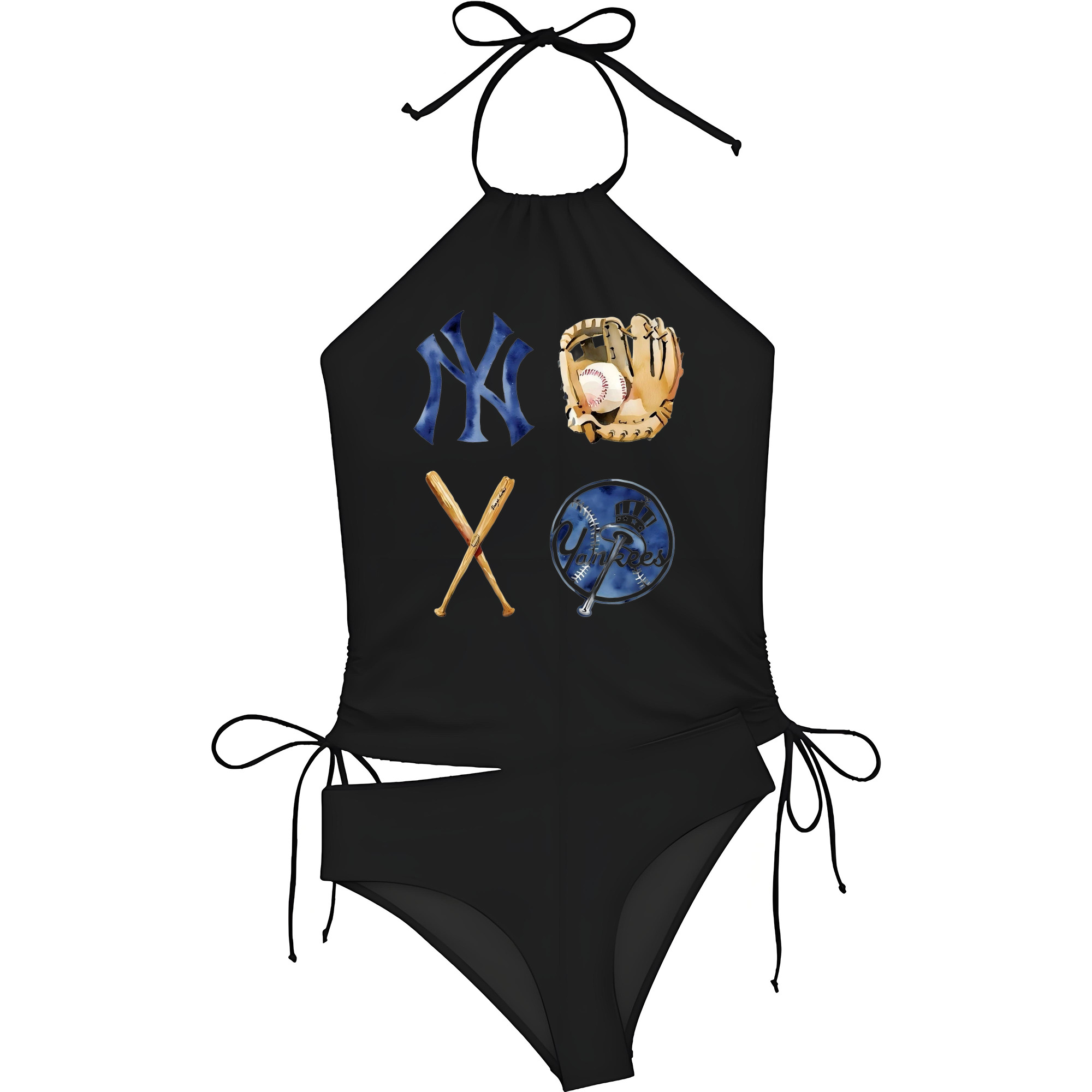 New York Yankees Baseball Women's Heat Transfer Printed Two-Piece Bikini Set – Sexy One-Shoulder Top & Triangle Bottom, Soft Nylon-Spandex, Perfect for Beach, Pool & Vacation