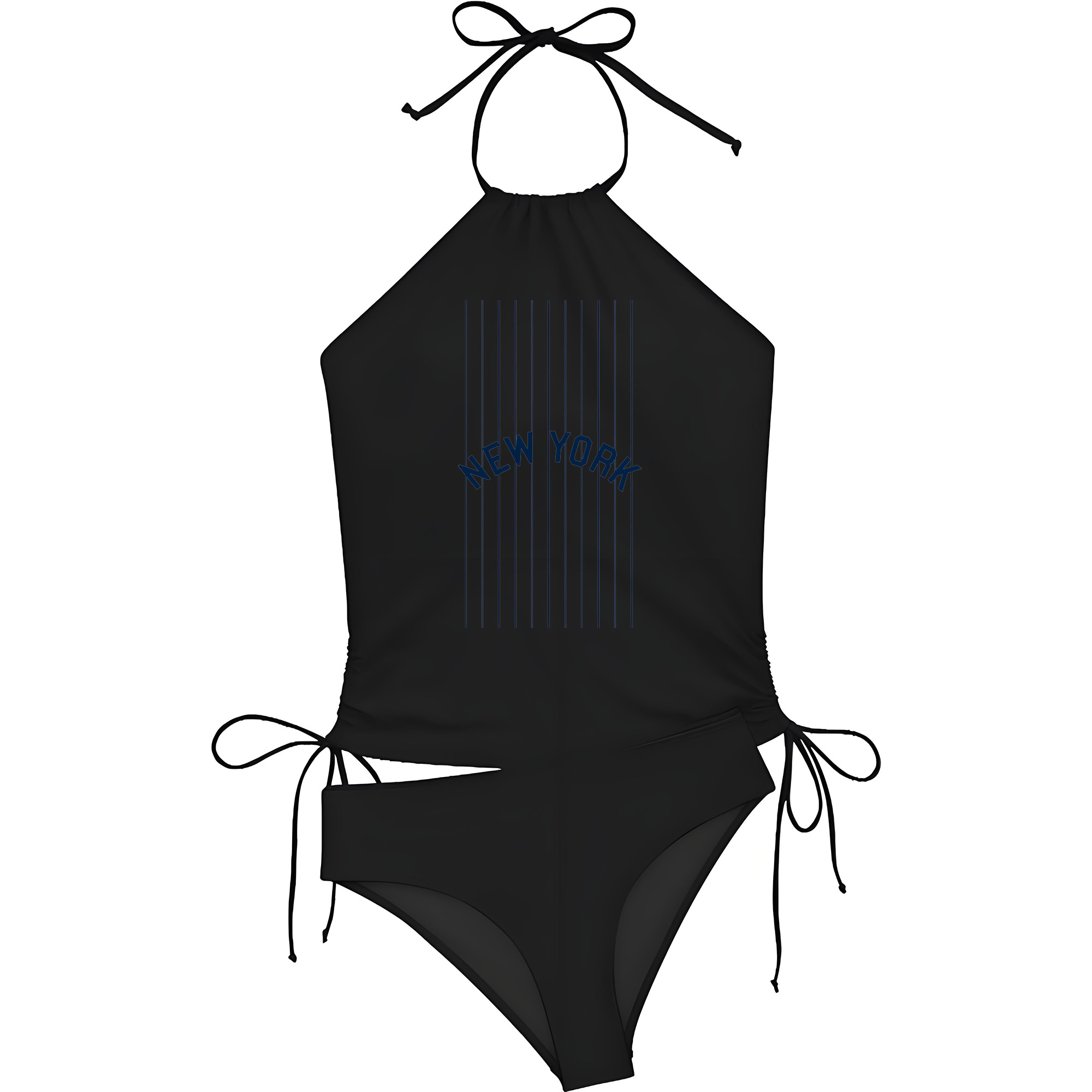 New York Yankees Pinstripe New York Women's Heat Transfer Printed Two-Piece Bikini Set – Sexy One-Shoulder Top & Triangle Bottom, Soft Nylon-Spandex, Perfect for Beach, Pool & Vacation