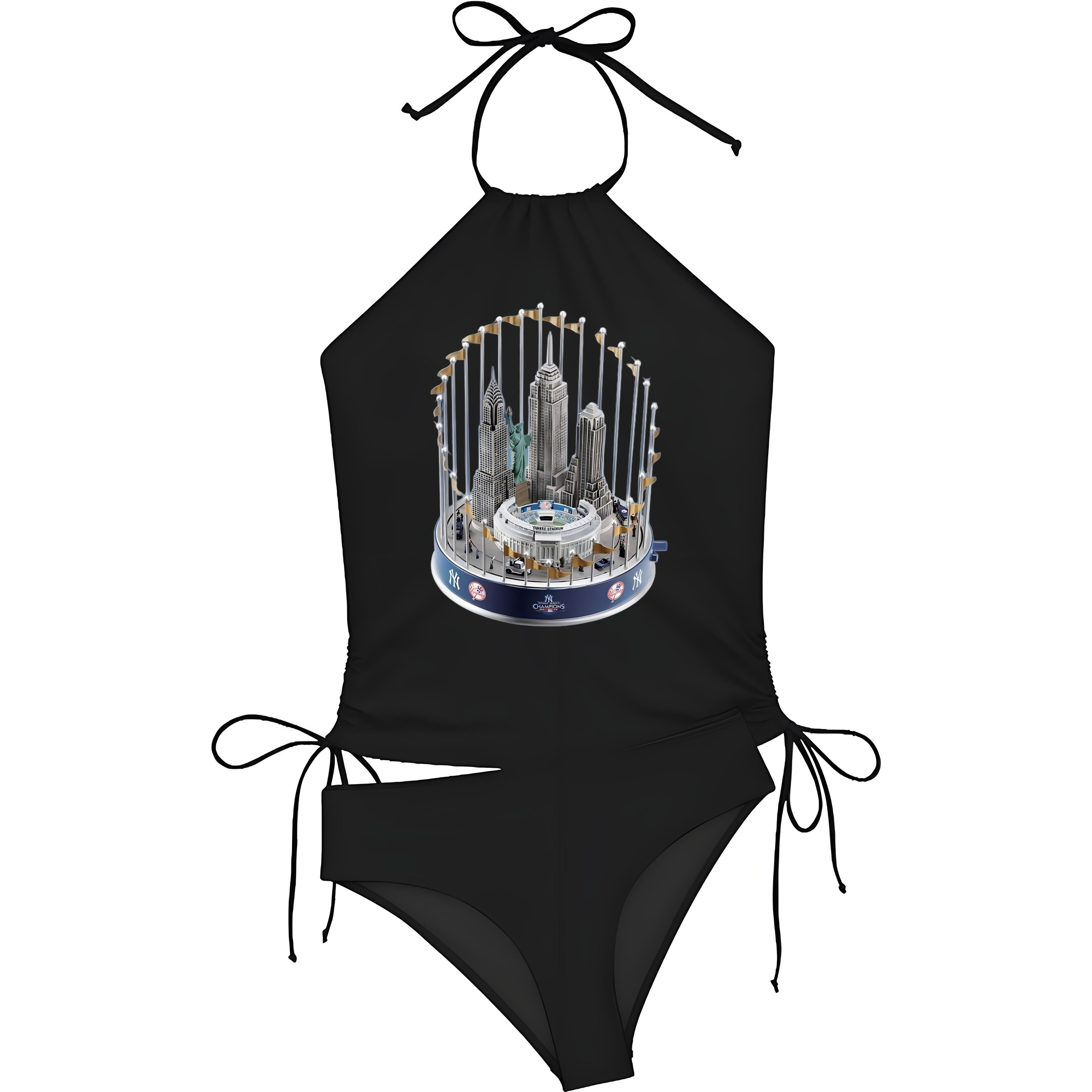 New York Yankees WS Champions Cup Women's Heat Transfer Printed Two-Piece Bikini Set – Sexy One-Shoulder Top & Triangle Bottom, Soft Nylon-Spandex, Perfect for Beach, Pool & Vacation