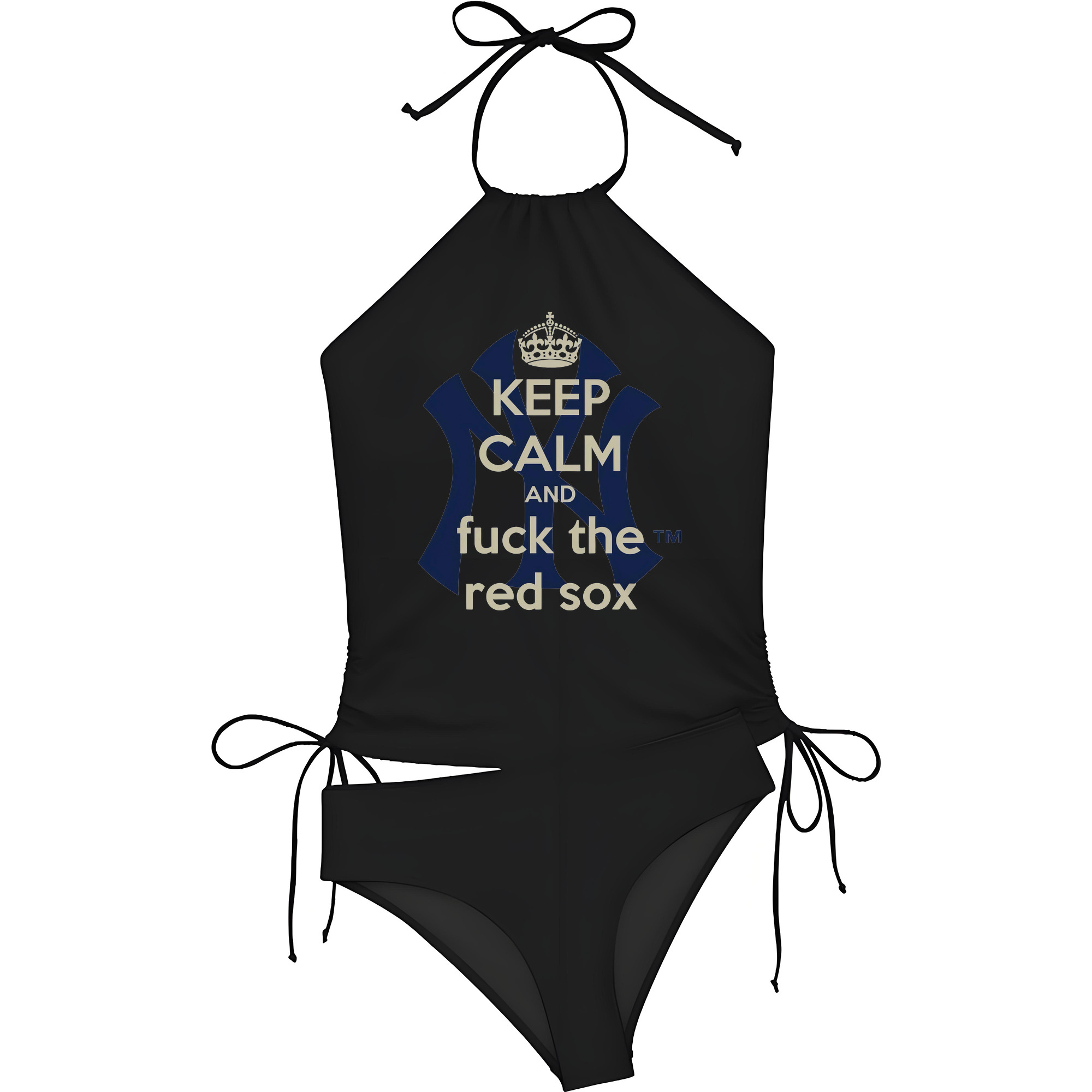 New York Yankees Keep Calm and Fuck The Red Sox Women's Heat Transfer Printed Two-Piece Bikini Set – Sexy One-Shoulder Top & Triangle Bottom, Soft Nylon-Spandex, Perfect for Beach, Pool & Vacation