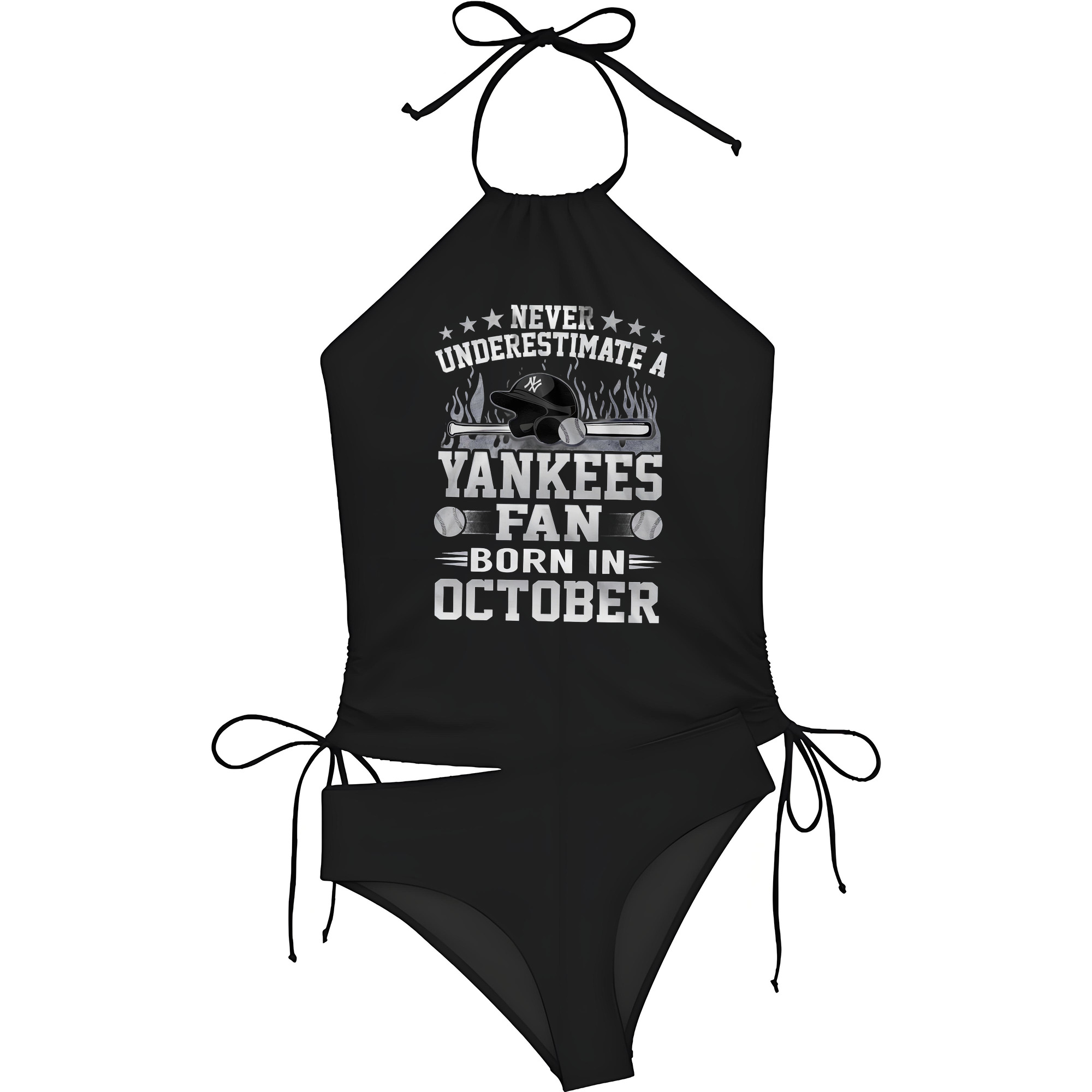 New York Yankees Never Underestimate A Yankees Fan Born in October Women's Heat Transfer Printed Two-Piece Bikini Set – Sexy One-Shoulder Top & Triangle Bottom, Soft Nylon-Spandex, Perfect for Beach, Pool & Vacation