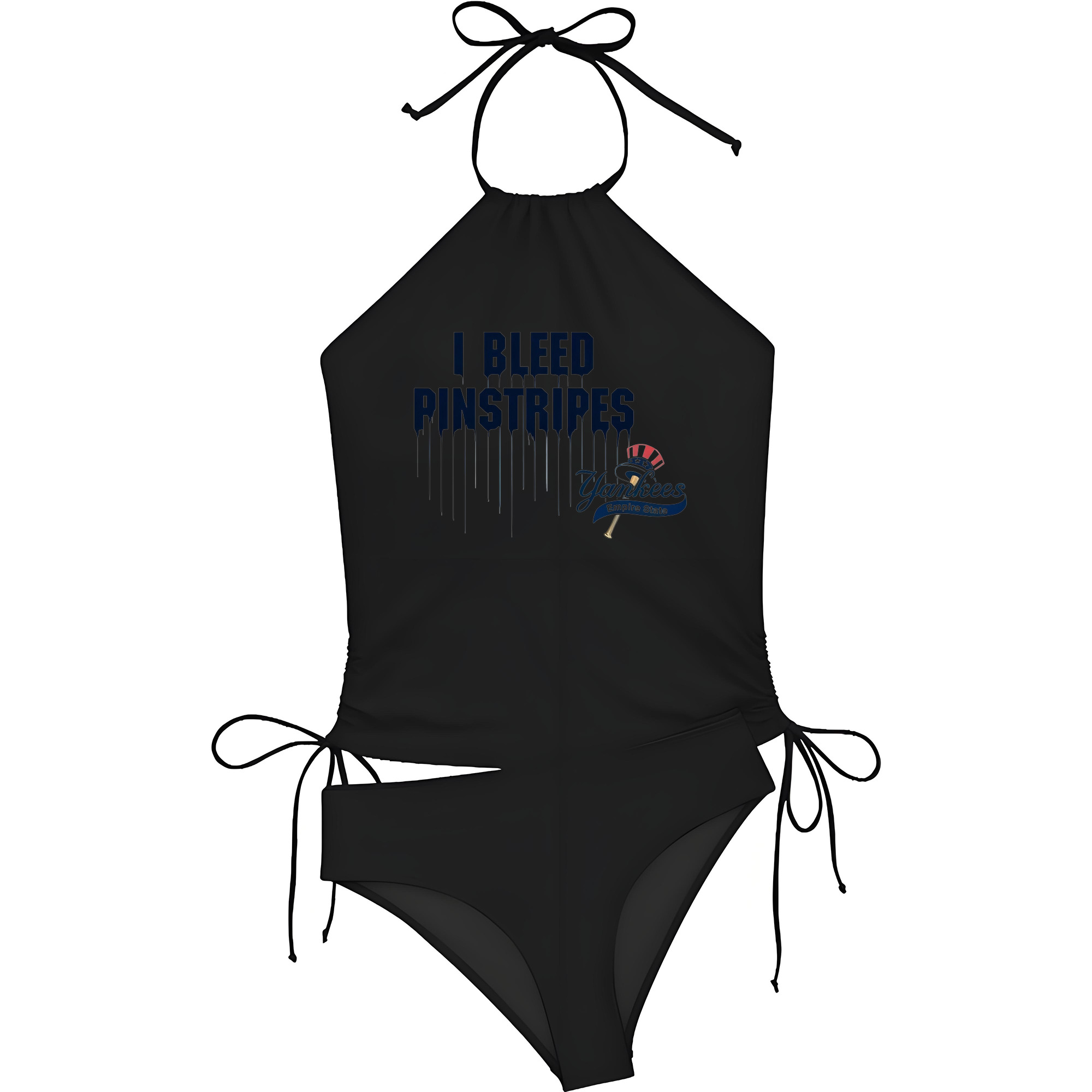 New York Yankees I Bleed Pinstripes Women's Heat Transfer Printed Two-Piece Bikini Set – Sexy One-Shoulder Top & Triangle Bottom, Soft Nylon-Spandex, Perfect for Beach, Pool & Vacation