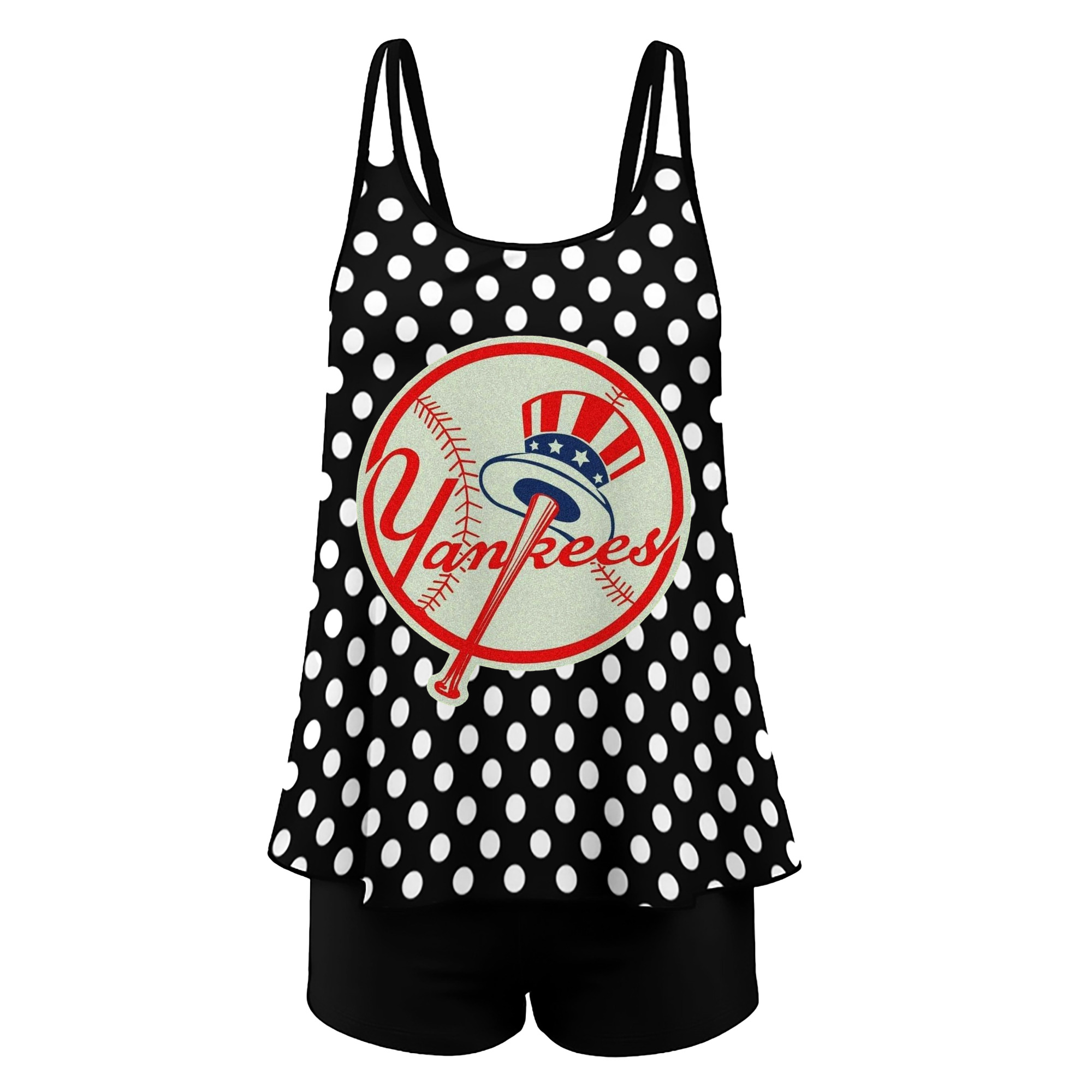 New York Yankees Logo Women’s Heat Transfer Printed Two-Piece Swimsuit Set – Sexy Double Strap Bandeau Top & Boyshort Bottoms, Soft Nylon-Spandex, Perfect for Beach, Pool & Vacation