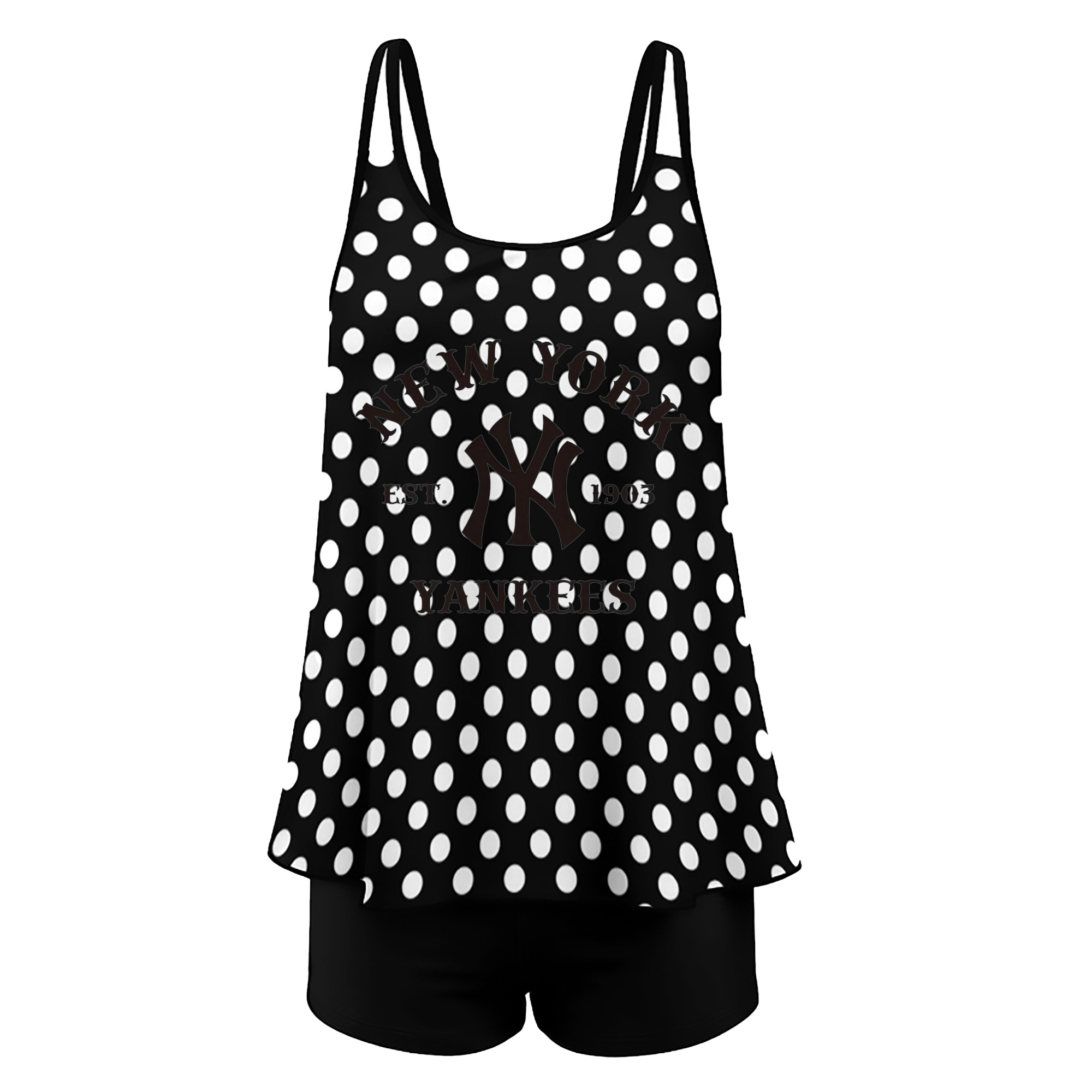 New York Yankees EST 1903 Women’s Heat Transfer Printed Two-Piece Swimsuit Set – Sexy Double Strap Bandeau Top & Boyshort Bottoms, Soft Nylon-Spandex, Perfect for Beach, Pool & Vacation