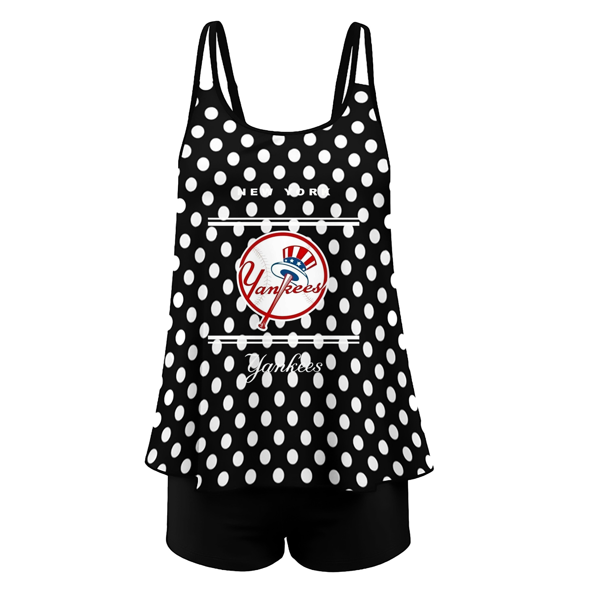 New York Yankees Logo Women’s Heat Transfer Printed Two-Piece Swimsuit Set – Sexy Double Strap Bandeau Top & Boyshort Bottoms, Soft Nylon-Spandex, Perfect for Beach, Pool & Vacation