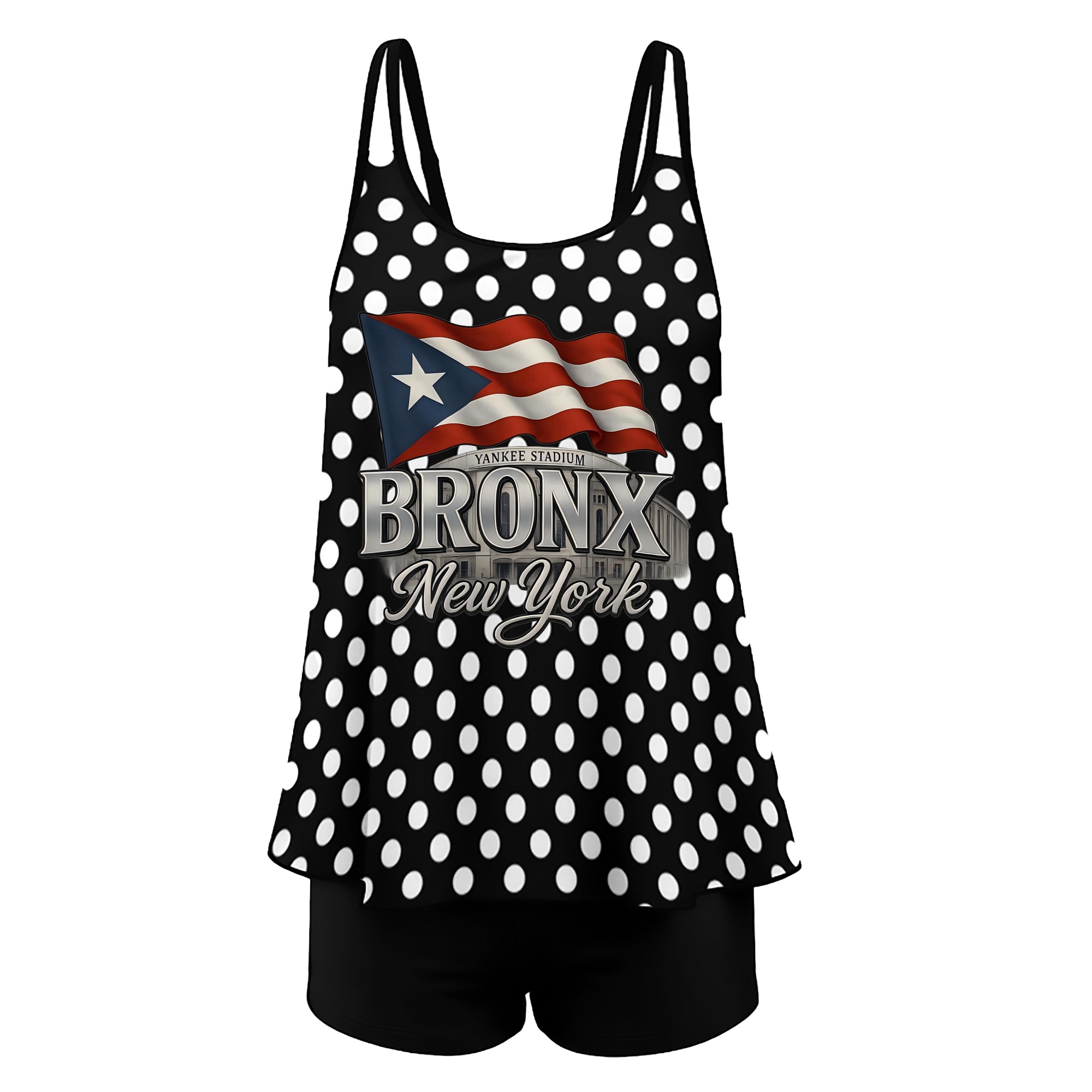 New York Yankees BRONX Yankees Stadium Women’s Heat Transfer Printed Two-Piece Swimsuit Set – Sexy Double Strap Bandeau Top & Boyshort Bottoms, Soft Nylon-Spandex, Perfect for Beach, Pool & Vacation