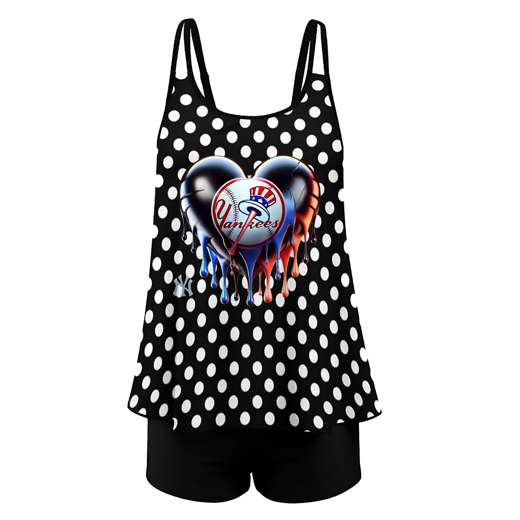 New York Yankees Heart Women’s Heat Transfer Printed Two-Piece Swimsuit Set – Sexy Double Strap Bandeau Top & Boyshort Bottoms, Soft Nylon-Spandex, Perfect for Beach, Pool & Vacation