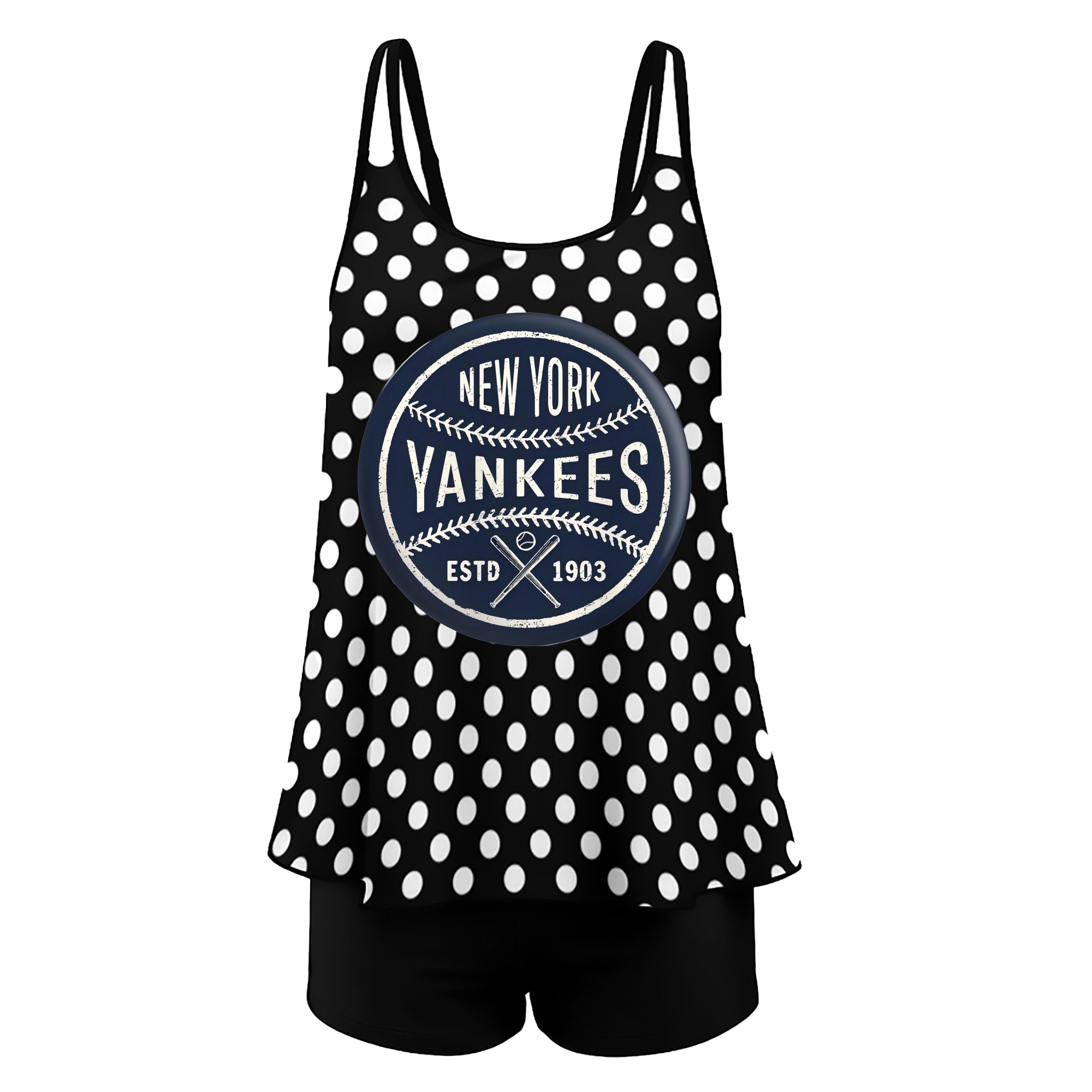 New York Yankees Estd 1903 Women’s Heat Transfer Printed Two-Piece Swimsuit Set – Sexy Double Strap Bandeau Top & Boyshort Bottoms, Soft Nylon-Spandex, Perfect for Beach, Pool & Vacation