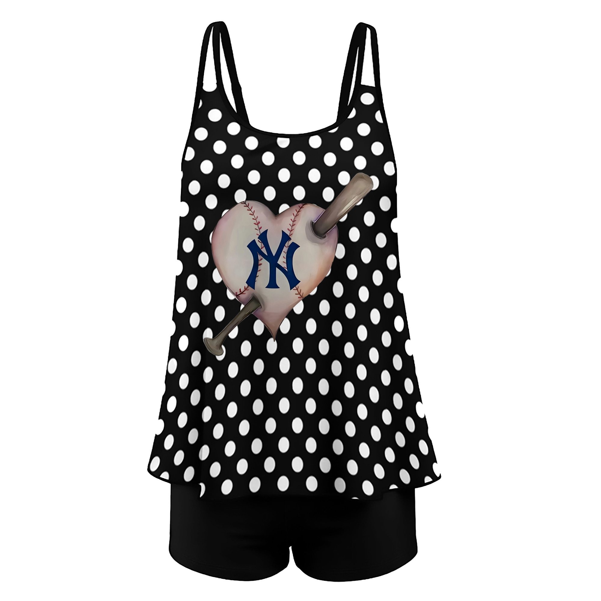 New York Yankees Heart Women’s Heat Transfer Printed Two-Piece Swimsuit Set – Sexy Double Strap Bandeau Top & Boyshort Bottoms, Soft Nylon-Spandex, Perfect for Beach, Pool & Vacation