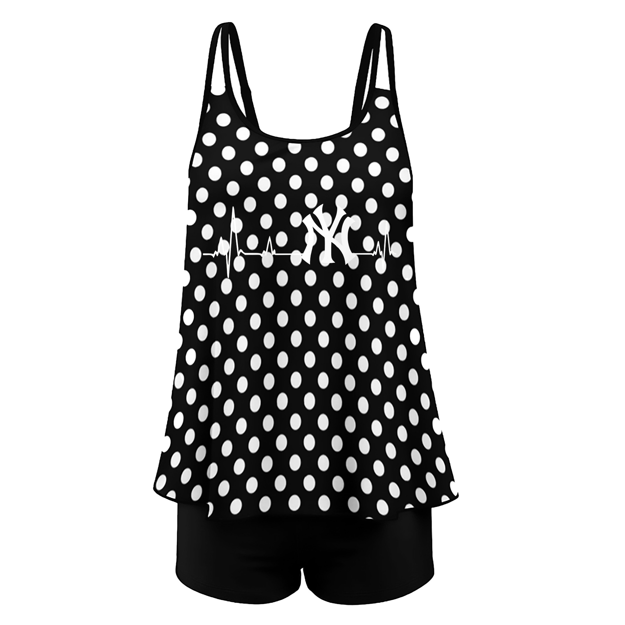 New York Yankees EKG Line Women’s Heat Transfer Printed Two-Piece Swimsuit Set – Sexy Double Strap Bandeau Top & Boyshort Bottoms, Soft Nylon-Spandex, Perfect for Beach, Pool & Vacation