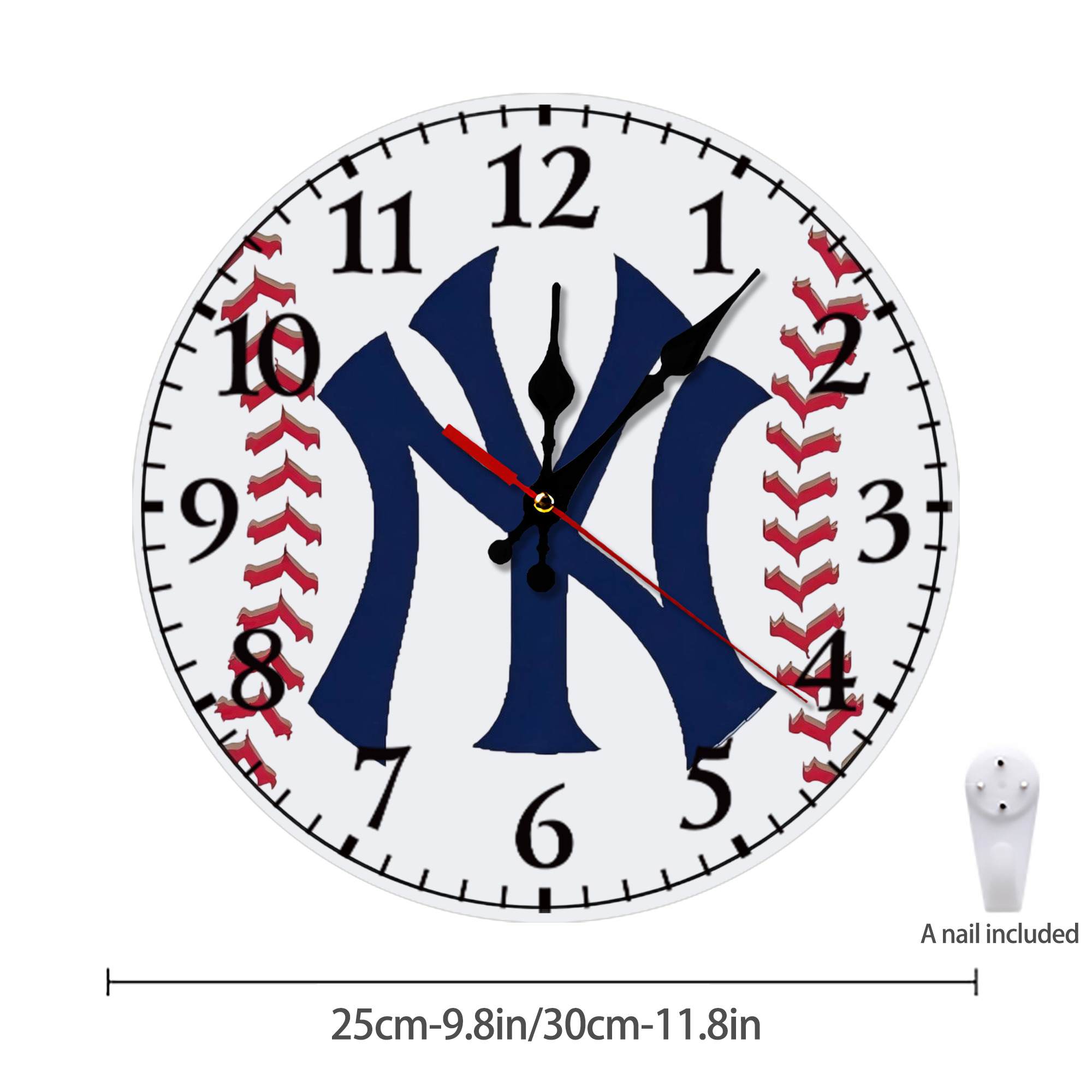 New York Yankees Baseball Silent Round Wall Clock – Modern & Stylish DIY Design, Durable Wood Construction, Easy To Install – Perfect For Office, Bedroom, Living Room, And More