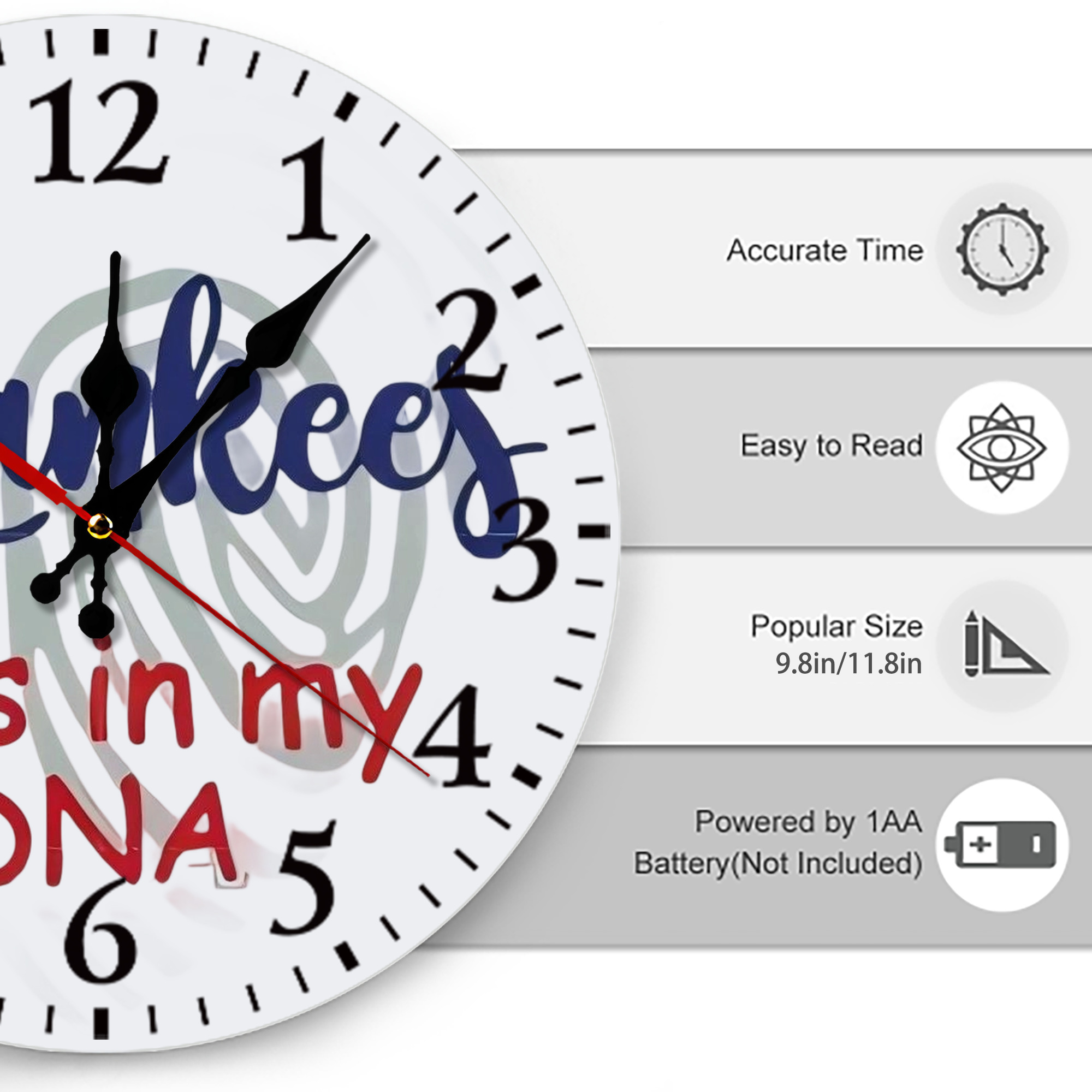 New York Yankees It's In My DNA Silent Round Wall Clock – Modern & Stylish DIY Design, Durable Wood Construction, Easy To Install – Perfect For Office, Bedroom, Living Room, And More