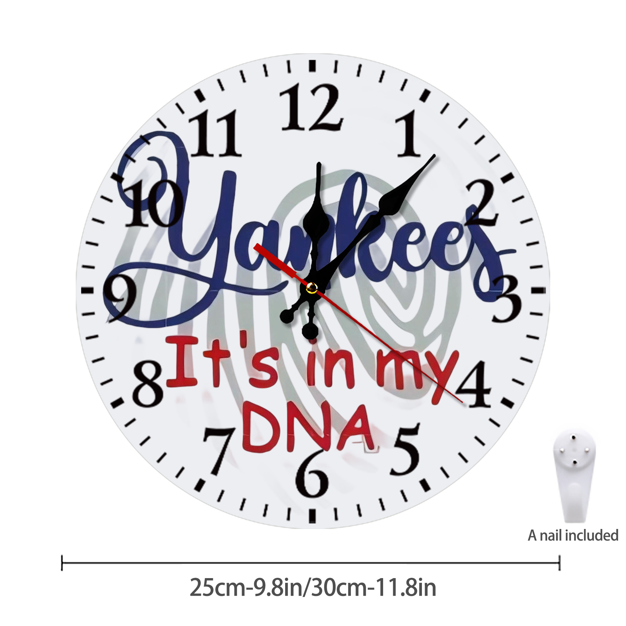 New York Yankees It's In My DNA Silent Round Wall Clock – Modern & Stylish DIY Design, Durable Wood Construction, Easy To Install – Perfect For Office, Bedroom, Living Room, And More