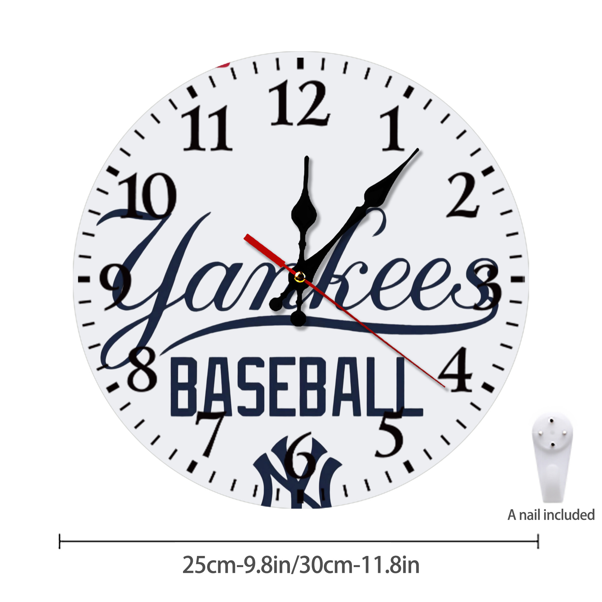 New York Yankees Baseball Silent Round Wall Clock – Modern & Stylish DIY Design, Durable Wood Construction, Easy To Install – Perfect For Office, Bedroom, Living Room, And More