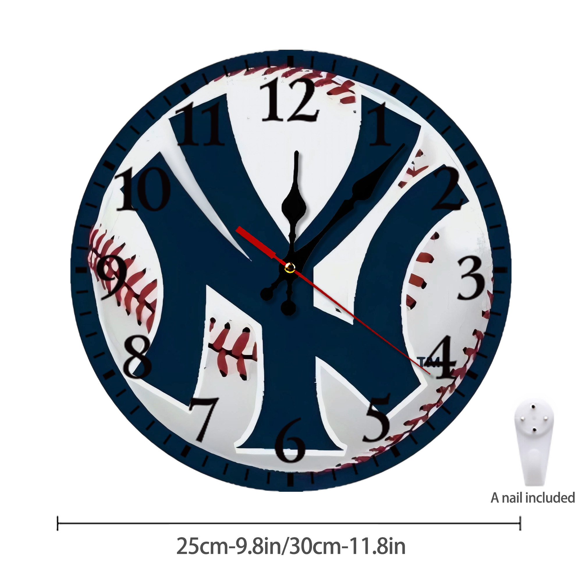 New York Yankees Baseball Silent Round Wall Clock – Modern & Stylish DIY Design, Durable Wood Construction, Easy To Install – Perfect For Office, Bedroom, Living Room, And More