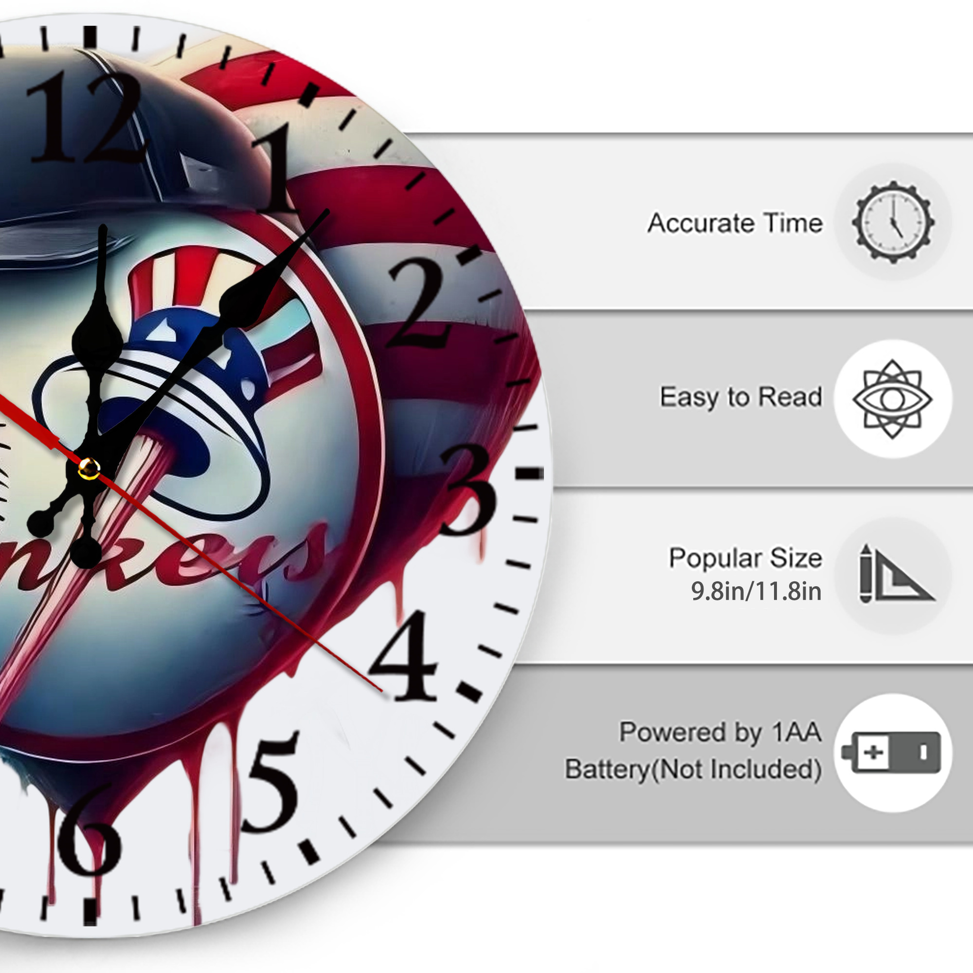 New York Yankees Heart Silent Round Wall Clock – Modern & Stylish DIY Design, Durable Wood Construction, Easy To Install – Perfect For Office, Bedroom, Living Room, And More