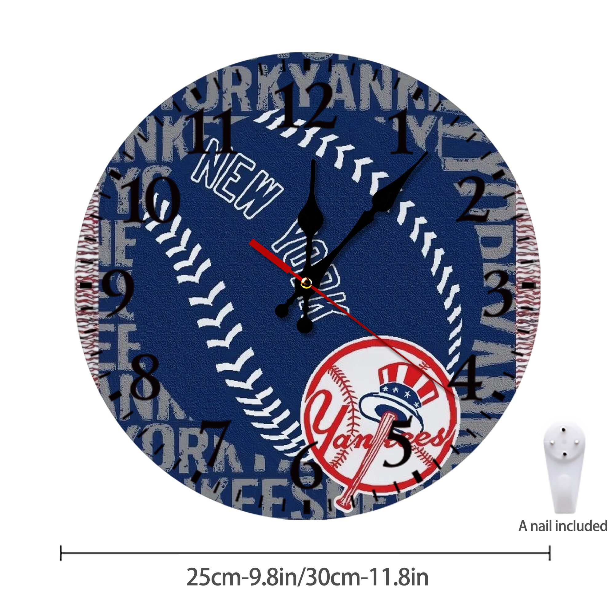 New York Yankees 65 Silent Round Wall Clock – Modern & Stylish DIY Design, Durable Wood Construction, Easy To Install – Perfect For Office, Bedroom, Living Room, And More