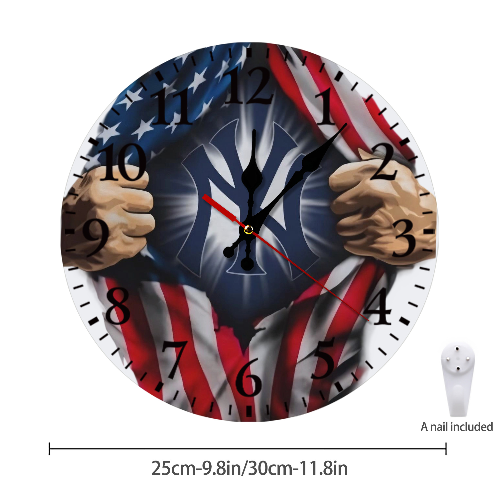 New York Yankees US Flag Yankees Inside Me Silent Round Wall Clock – Modern & Stylish DIY Design, Durable Wood Construction, Easy To Install – Perfect For Office, Bedroom, Living Room, And More