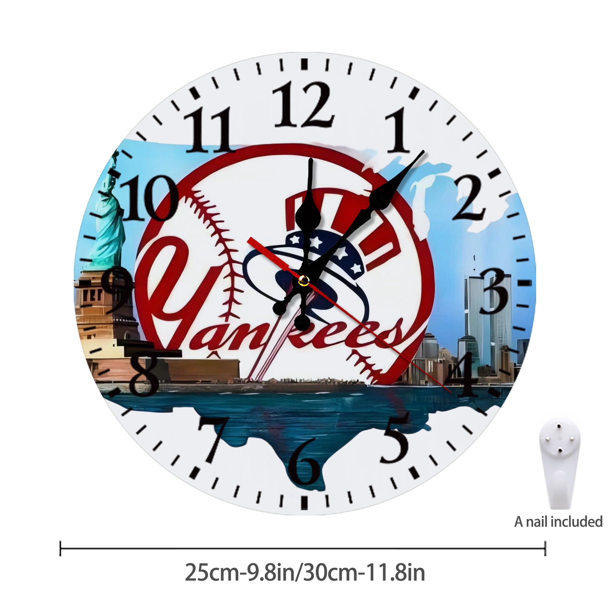 New York Yankees Whole USA Silent Round Wall Clock – Modern & Stylish DIY Design, Durable Wood Construction, Easy To Install – Perfect For Office, Bedroom, Living Room, And More