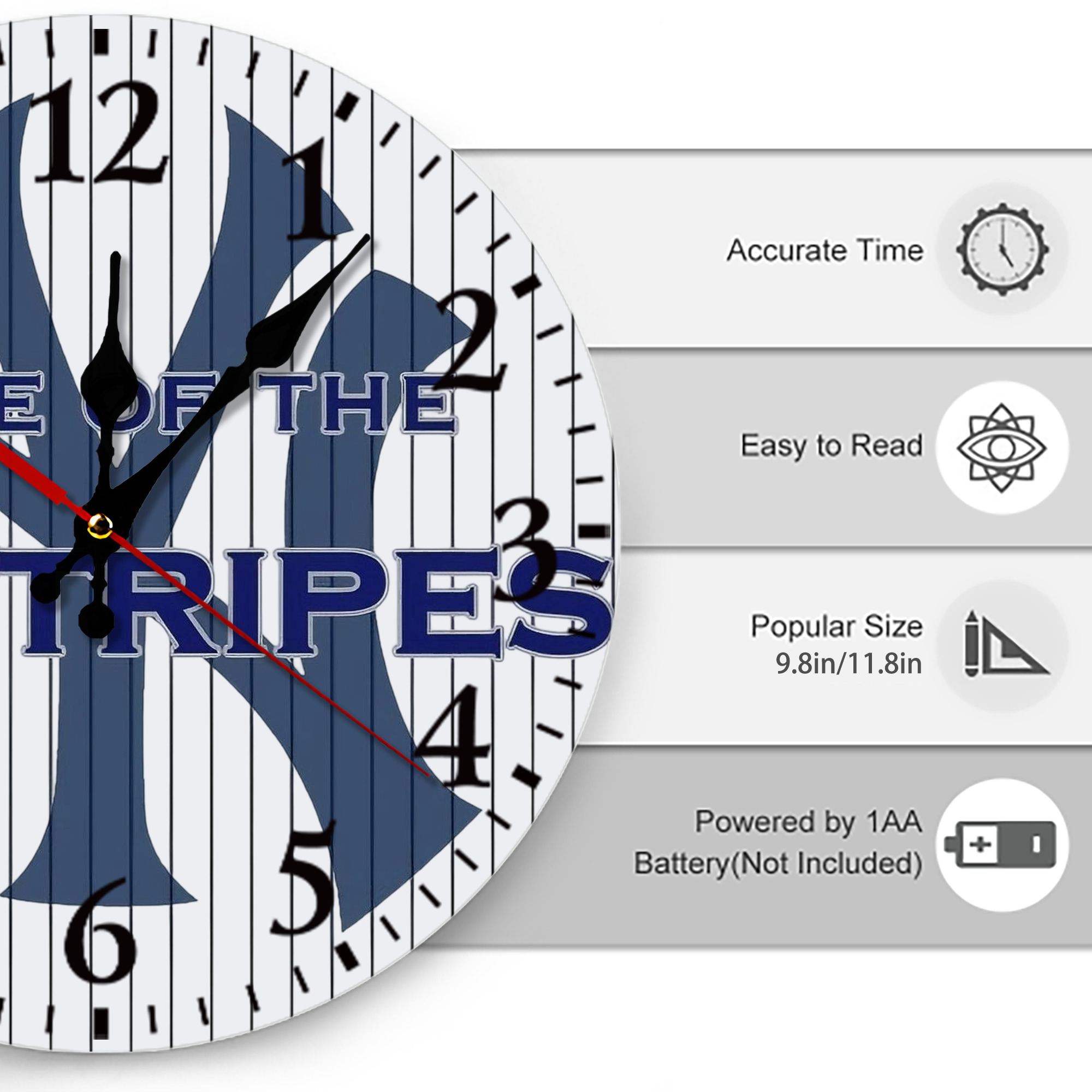 New York Yankees Pride of The Pinstripes Silent Round Wall Clock – Modern & Stylish DIY Design, Durable Wood Construction, Easy To Install – Perfect For Office, Bedroom, Living Room, And More