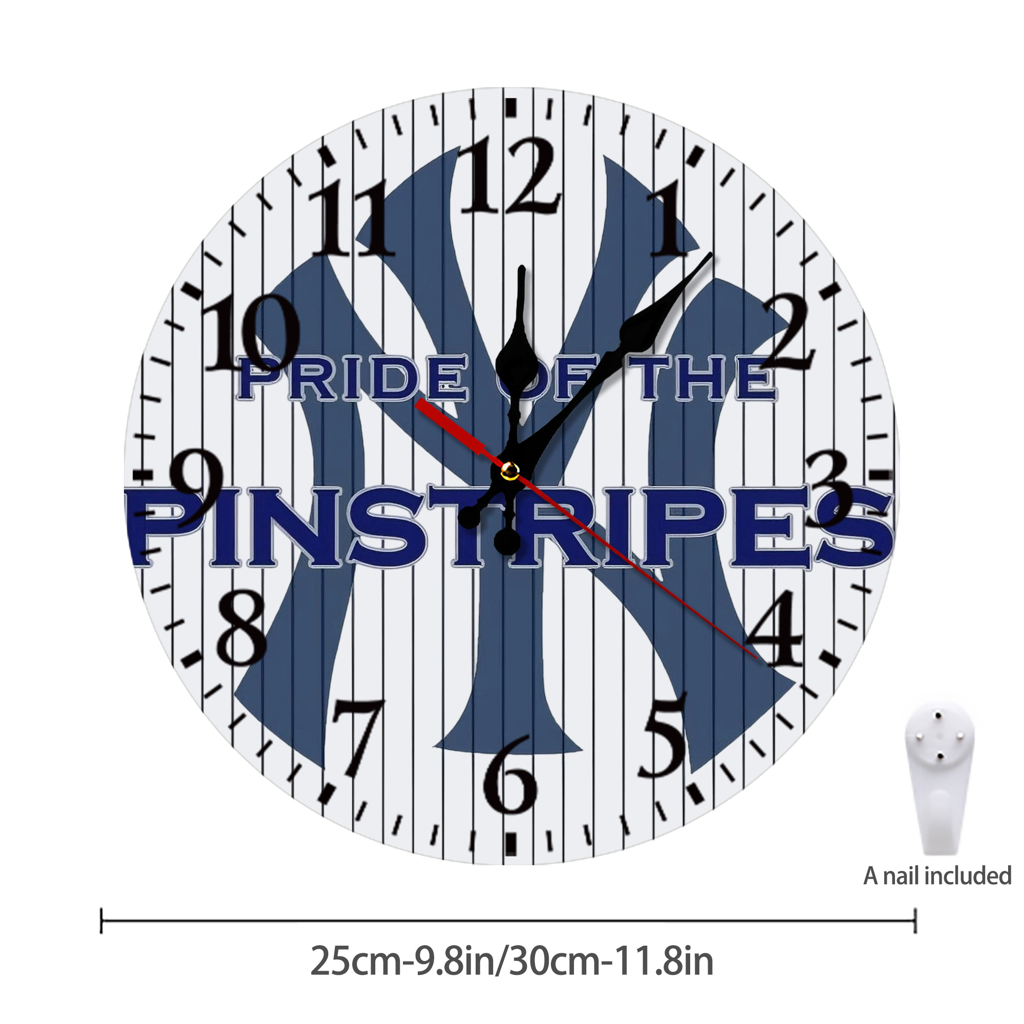 New York Yankees Pride of The Pinstripes Silent Round Wall Clock – Modern & Stylish DIY Design, Durable Wood Construction, Easy To Install – Perfect For Office, Bedroom, Living Room, And More