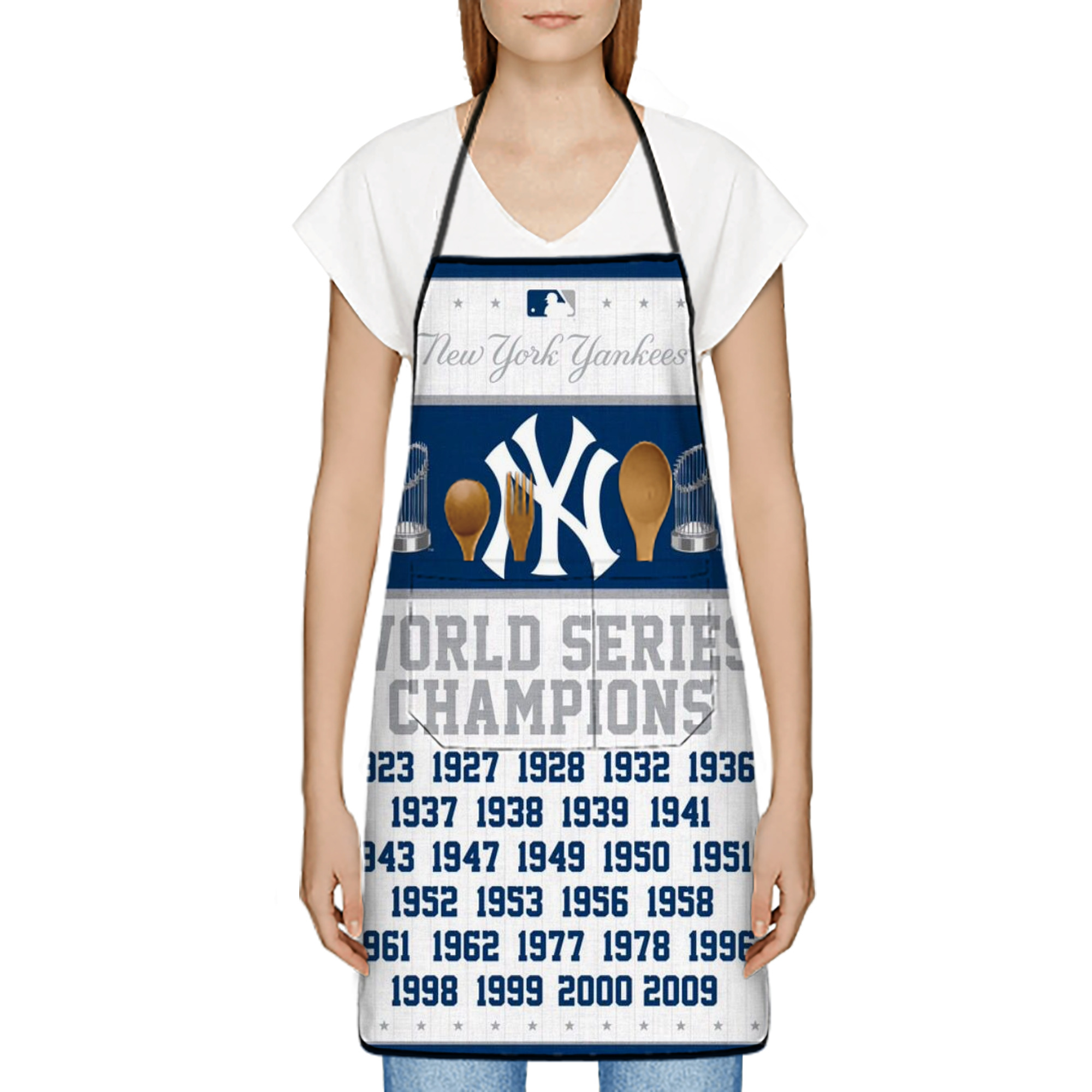 New York Yankees WS Champions Years Stain-Resistant Polyester Apron With Pocket – Full Print, Waterproof, Anti-Wrinkle, Anti-Pilling – Ideal For Kitchen, BBQ, Restaurant, Salon & More