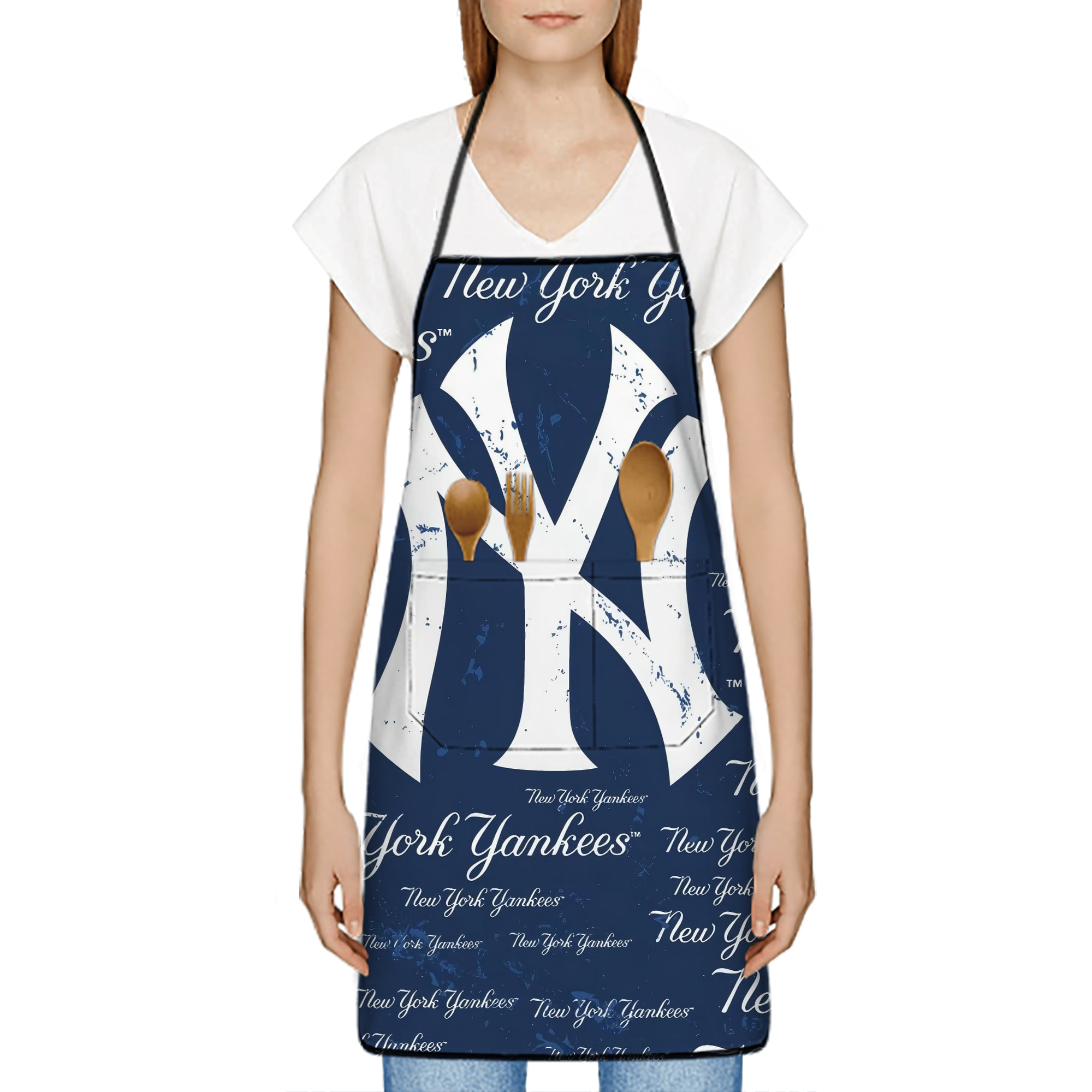New York Yankees 117 Stain-Resistant Polyester Apron With Pocket – Full Print, Waterproof, Anti-Wrinkle, Anti-Pilling – Ideal For Kitchen, BBQ, Restaurant, Salon & More